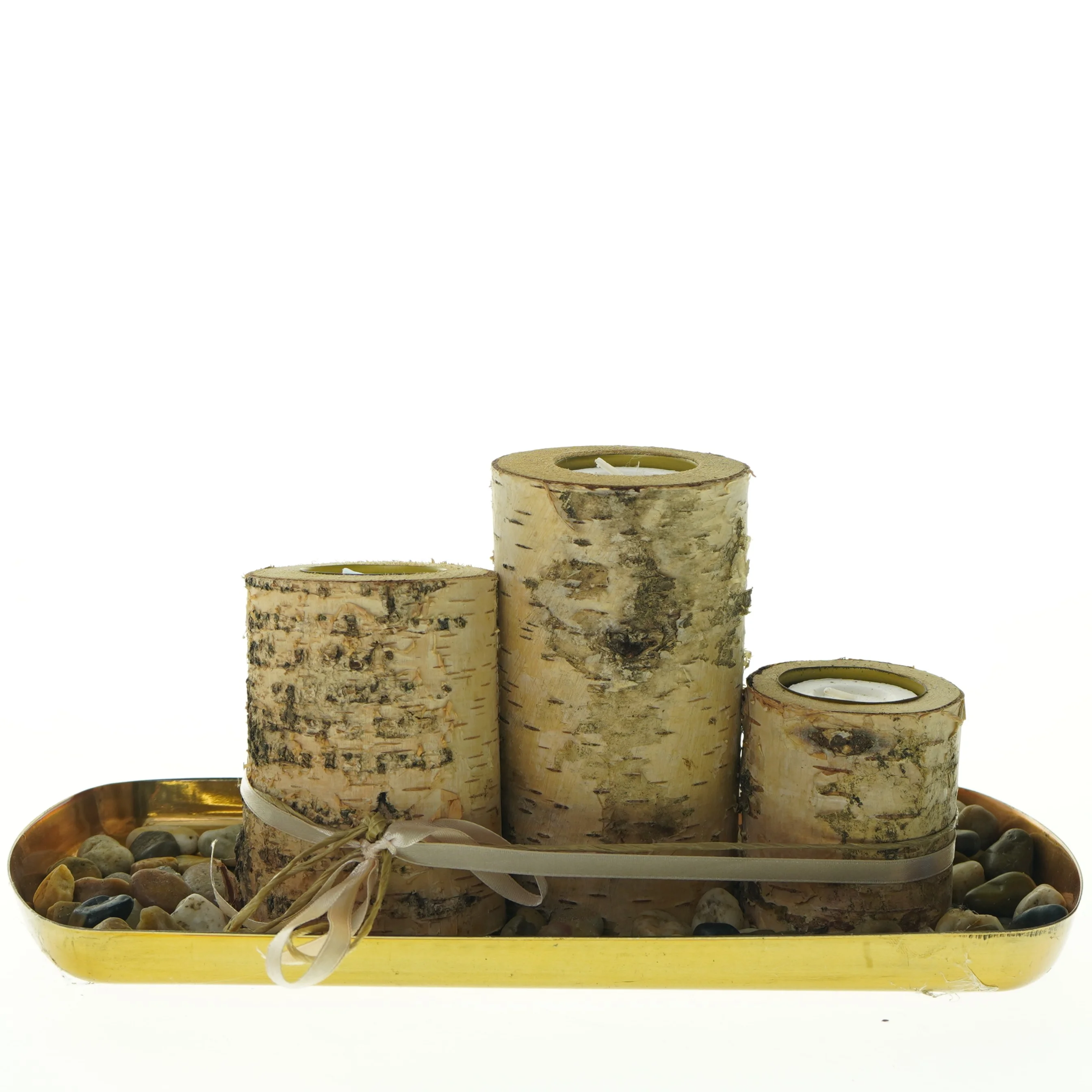 Birketræs lysestager med stenbakke (str. Længde, 30 cm)