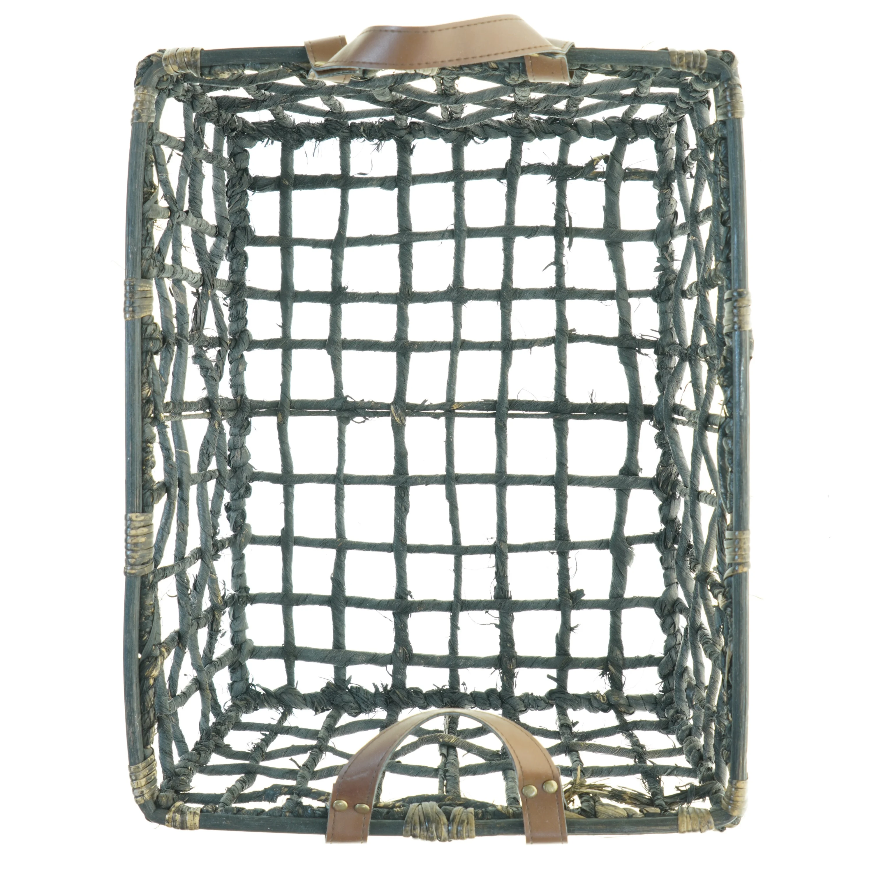 Fletkurv med læderstropper (str. 46 x 37 x, 23 cm)