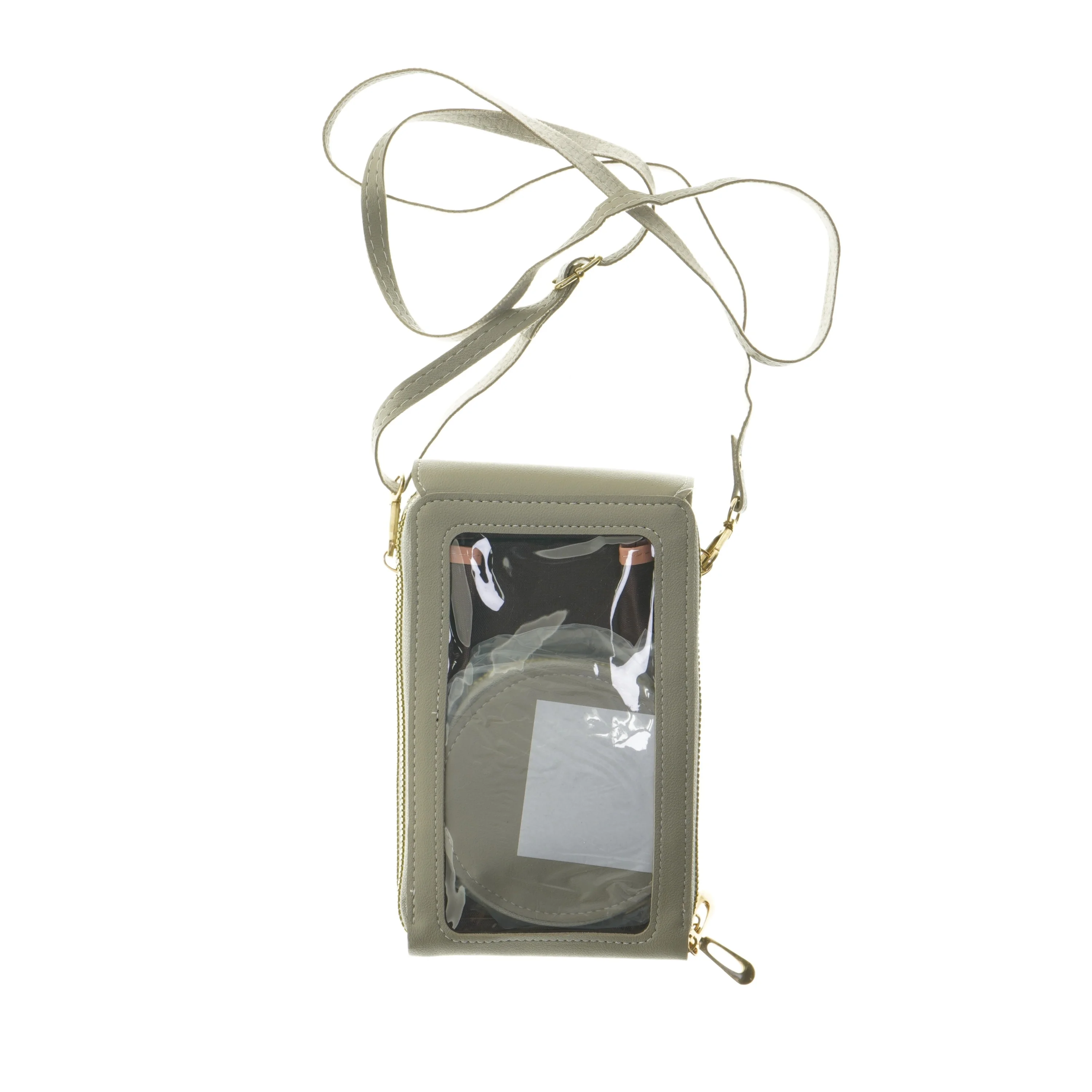 Grå skuldertaske med lynlås og rem (str. 19x11x4 cm)