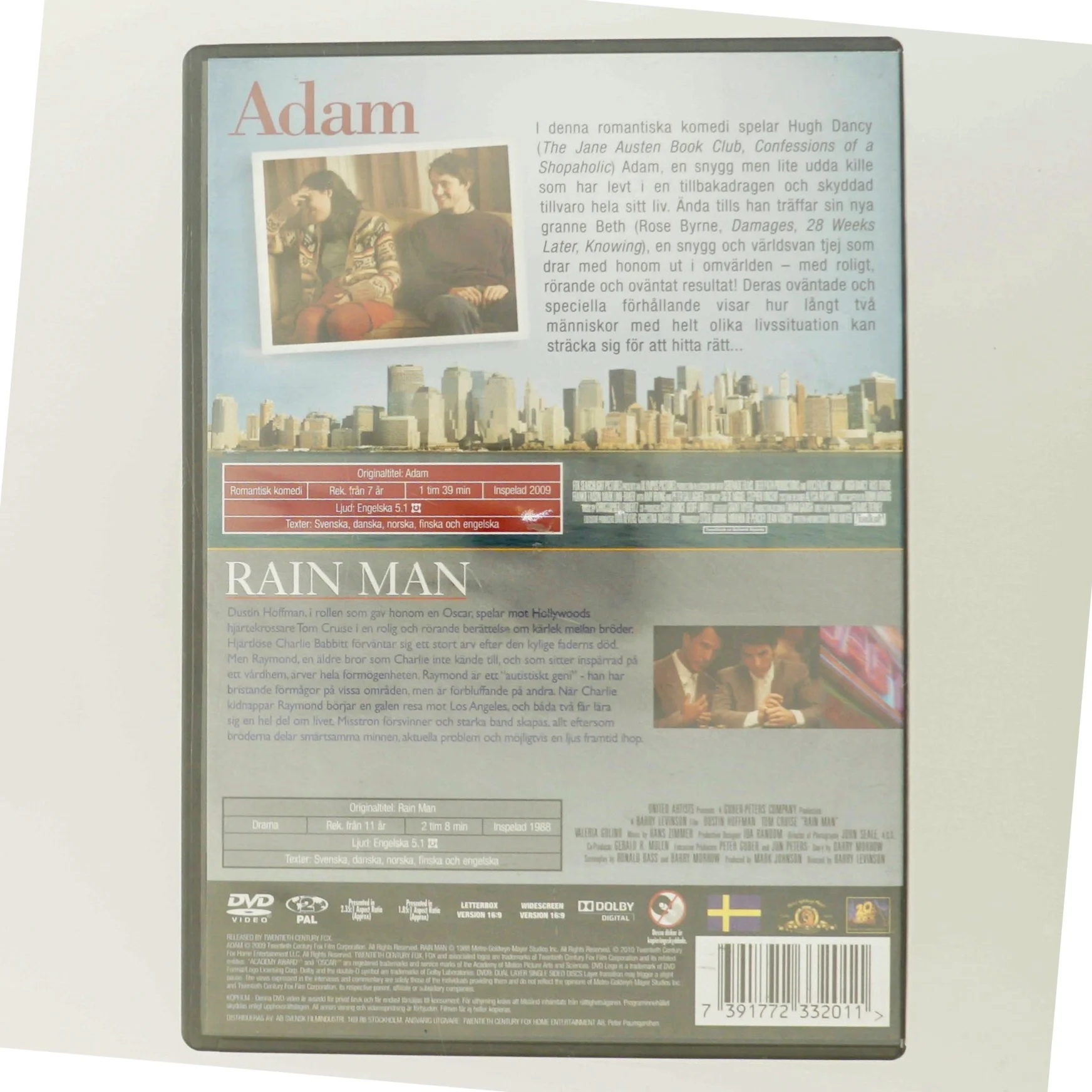 DVD med filmene 'Adam' og 'Rain Man'