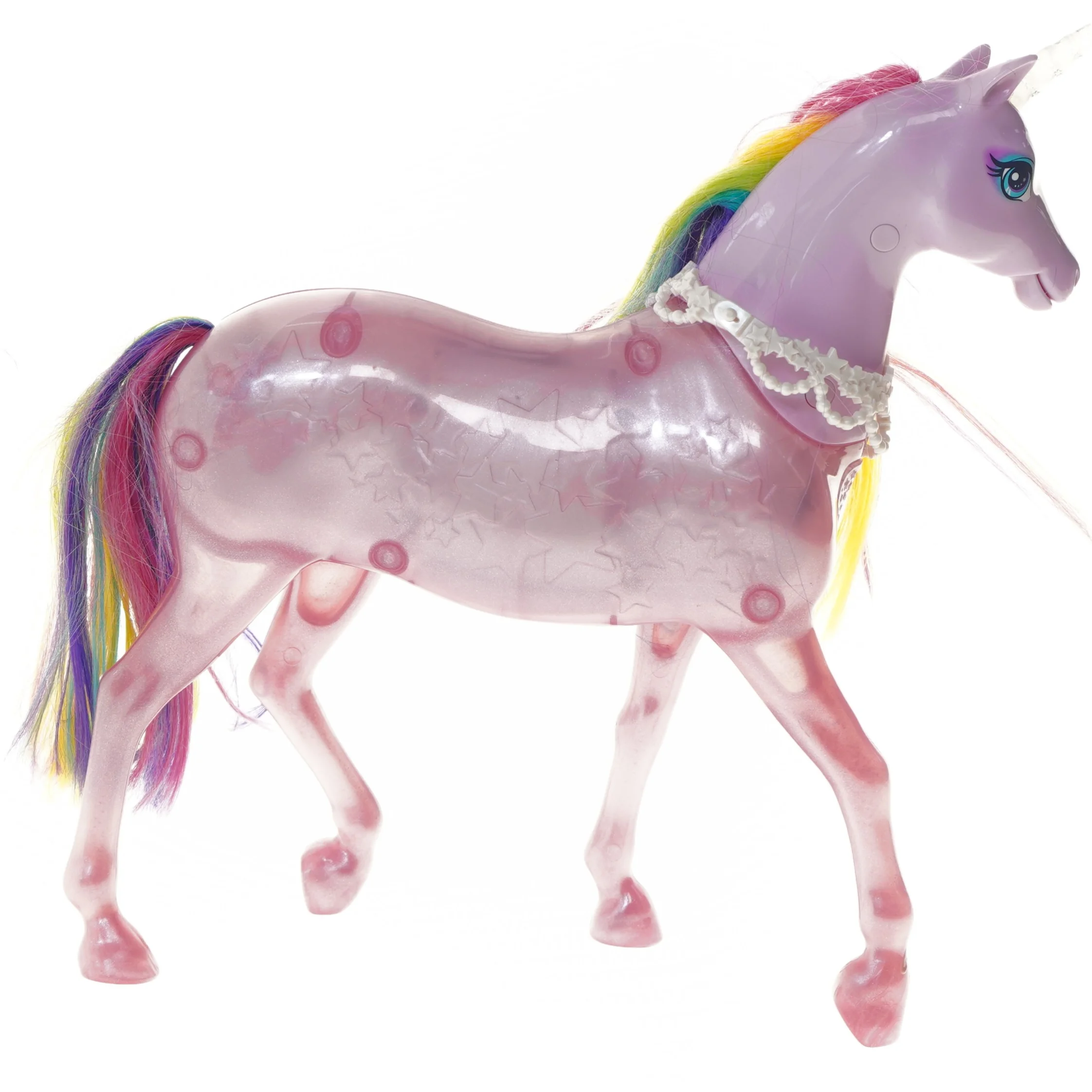 Lyserød plast enhjørning (str. 28 cm)