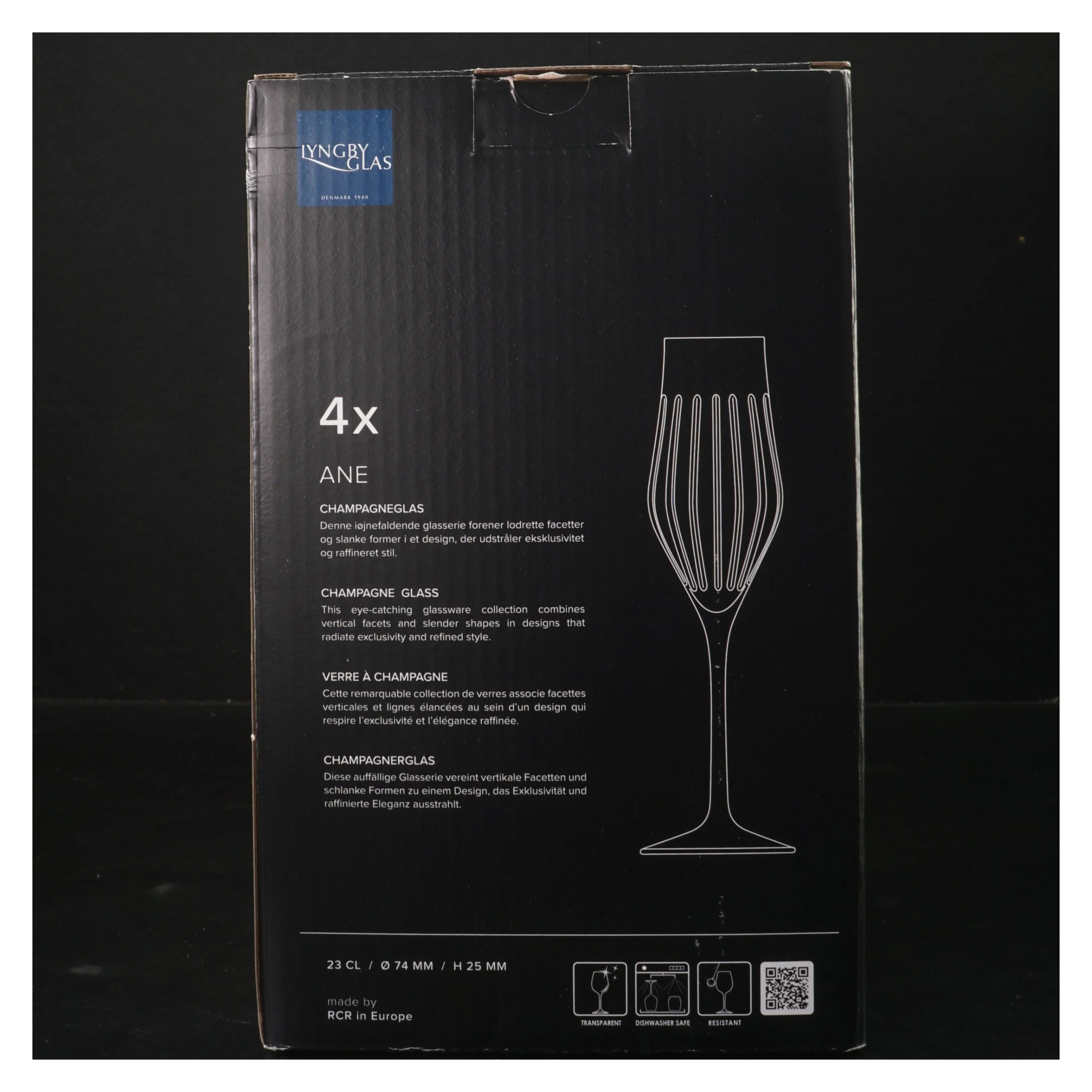 Champagneglas, 4 styk fra Lyngby glas (str. 4 styk, 25 cm)