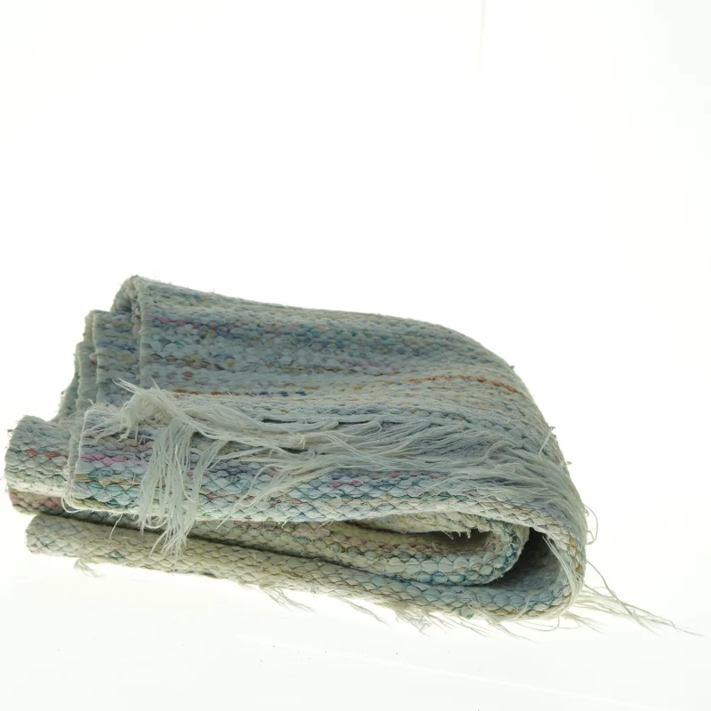 Håndvævet svensk kludetæppe med frynser (str. 206 x 69 cm)