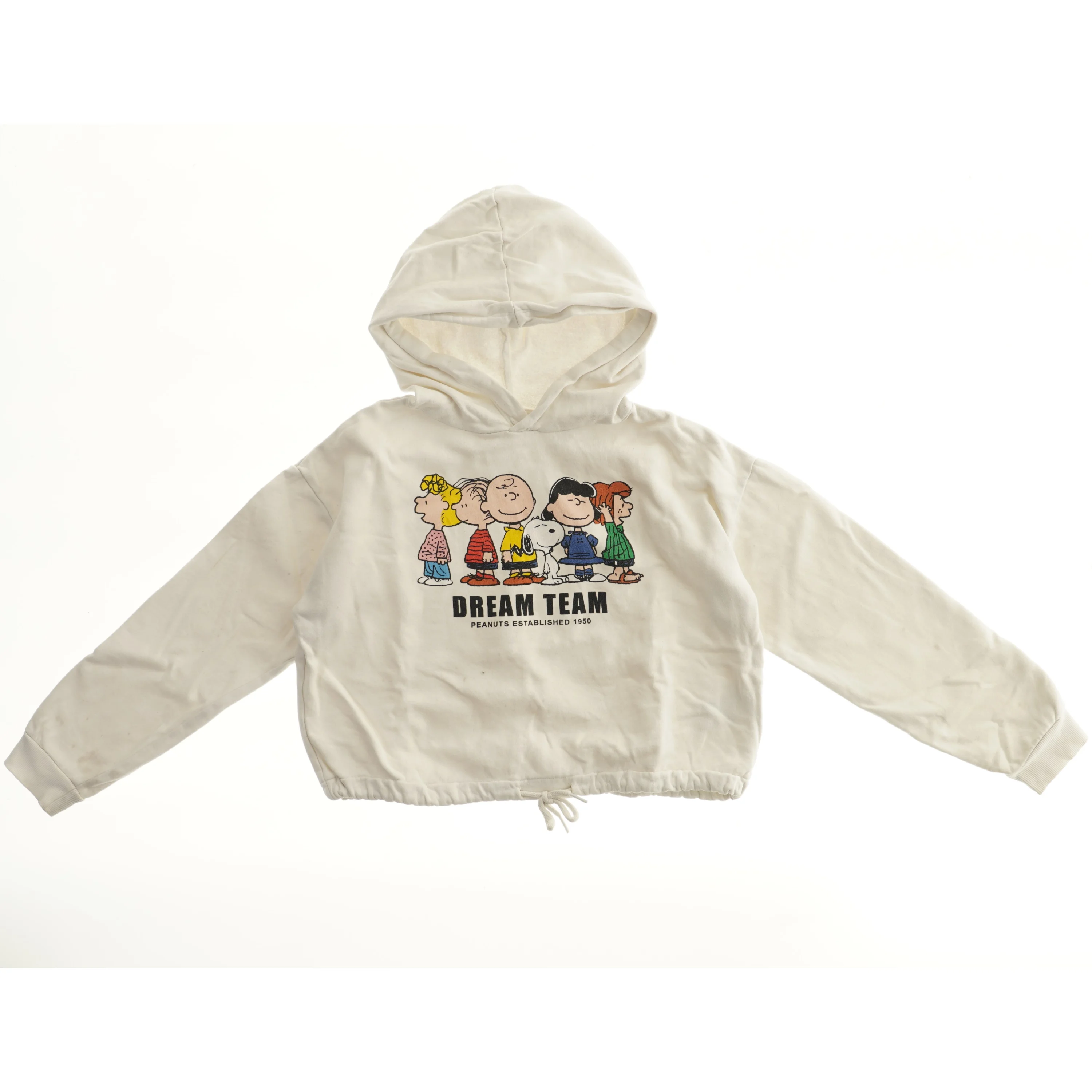 Hvid hættetrøje med tegneserieprint fra H&M (str. 152)