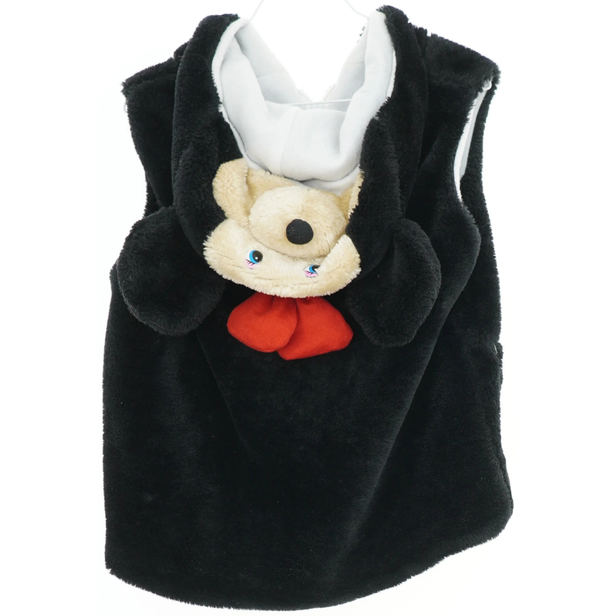 Sort plysvest med bamsehætte (str. M)