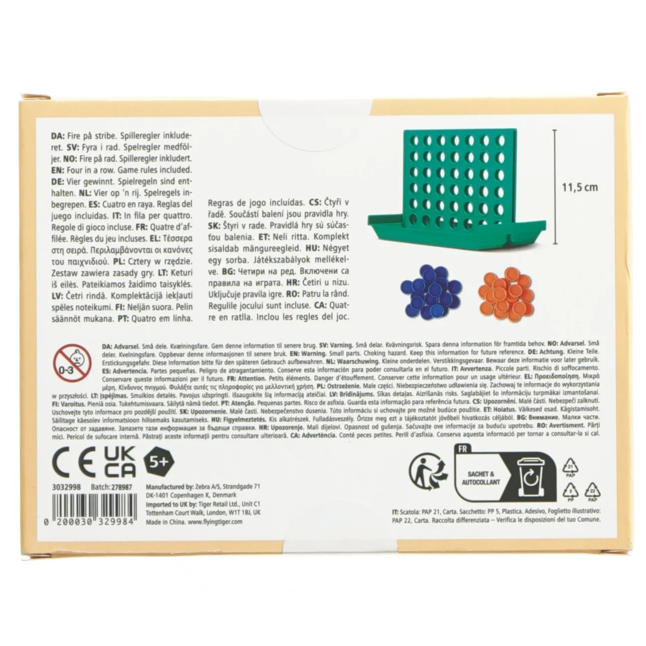 Fire på stribe spil fra Tiger (str. 11,5 cm)