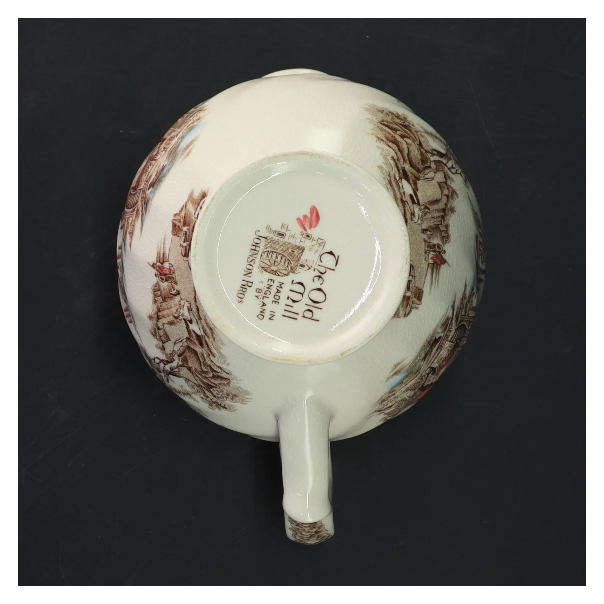 Keramikkande med gammeldags landskabsmotiv fra Johnson Bros (str. Ø 13 cm)