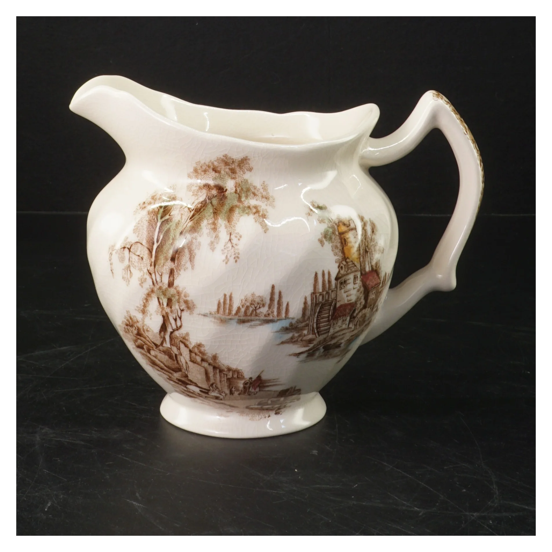 Keramikkande med gammeldags landskabsmotiv fra Johnson Bros (str. Ø 13 cm)