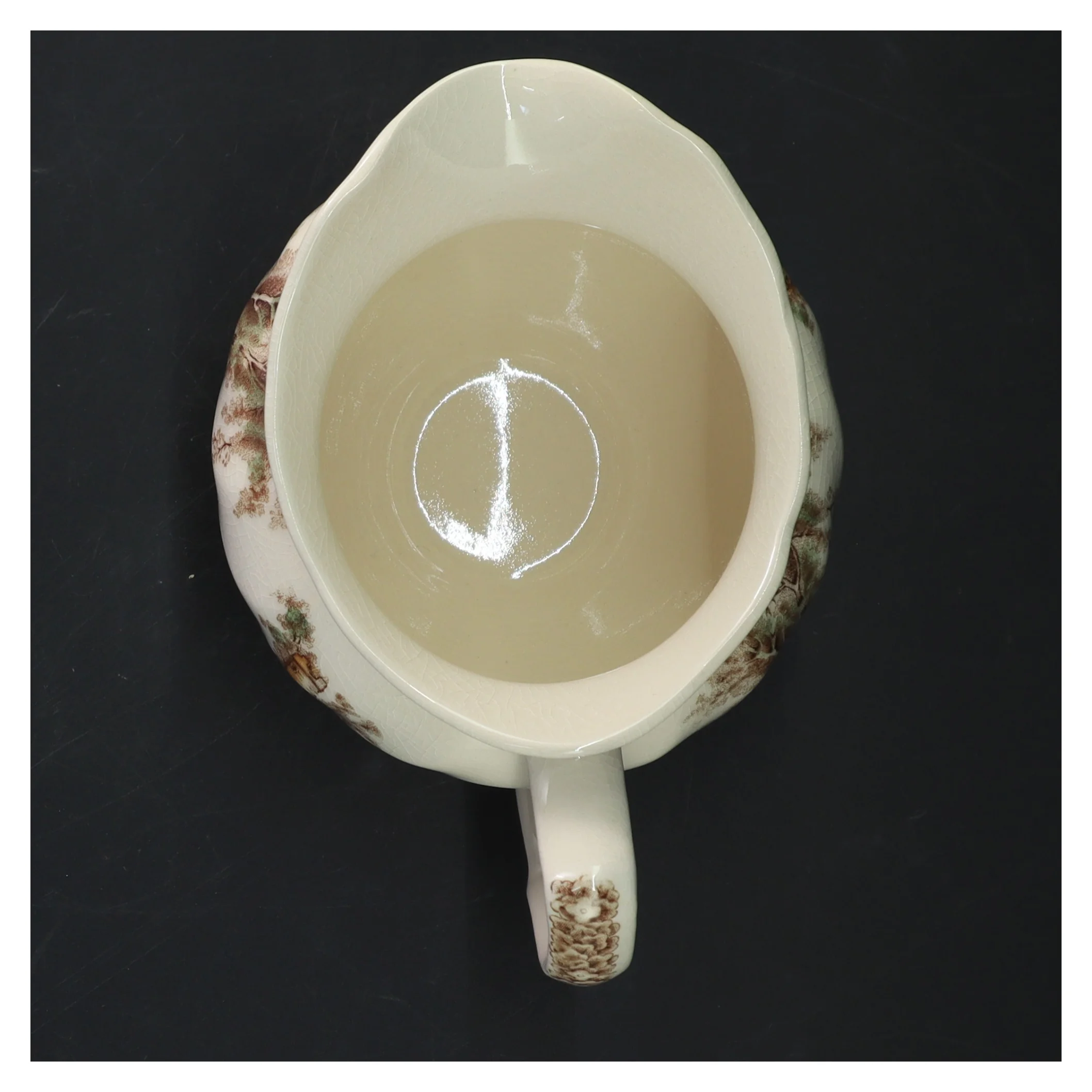 Keramikkande med gammeldags landskabsmotiv fra Johnson Bros (str. Ø 13 cm)