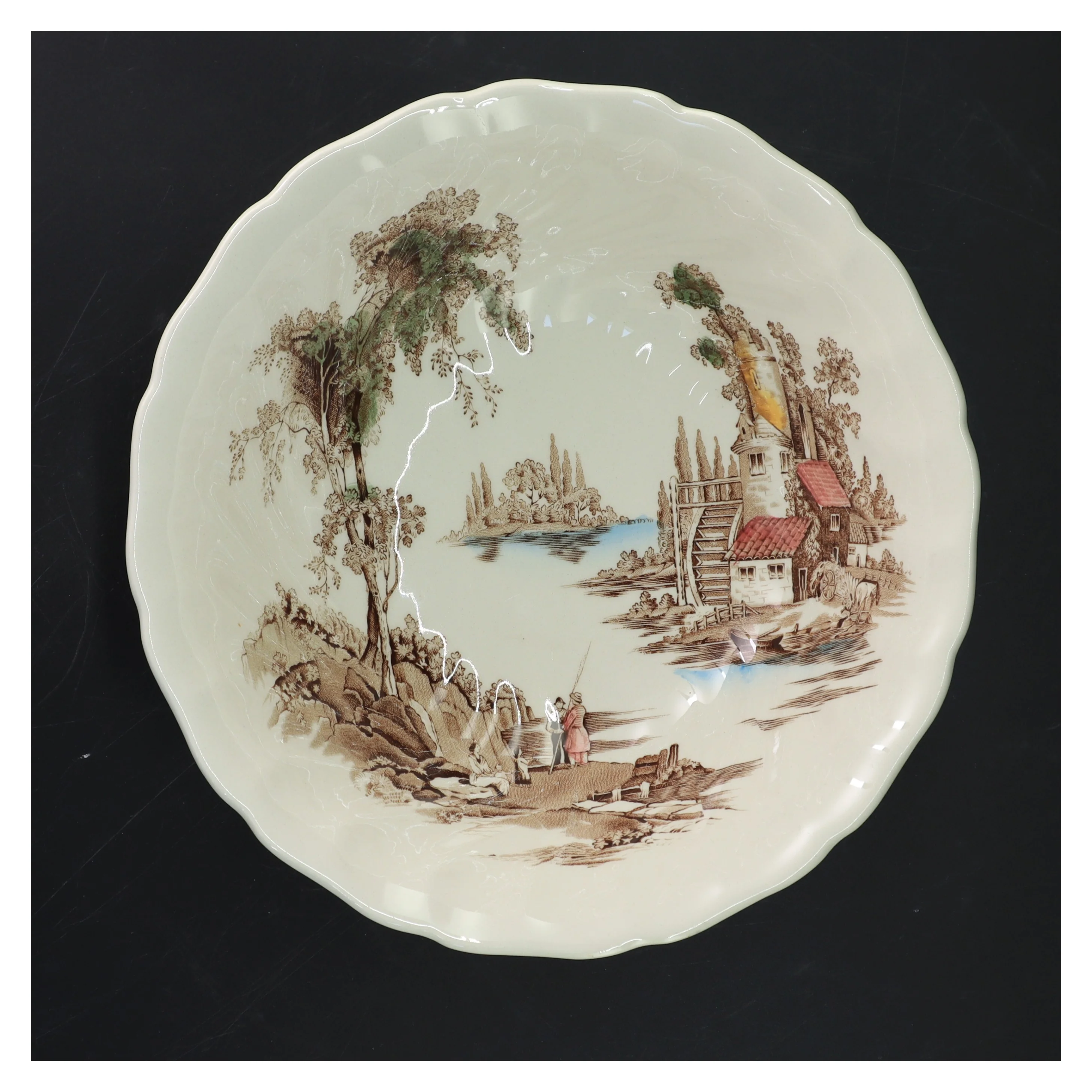 Dekorativ skål med landskabsmotiv fra Johnson Bros (str. Ø 23,5 cm)