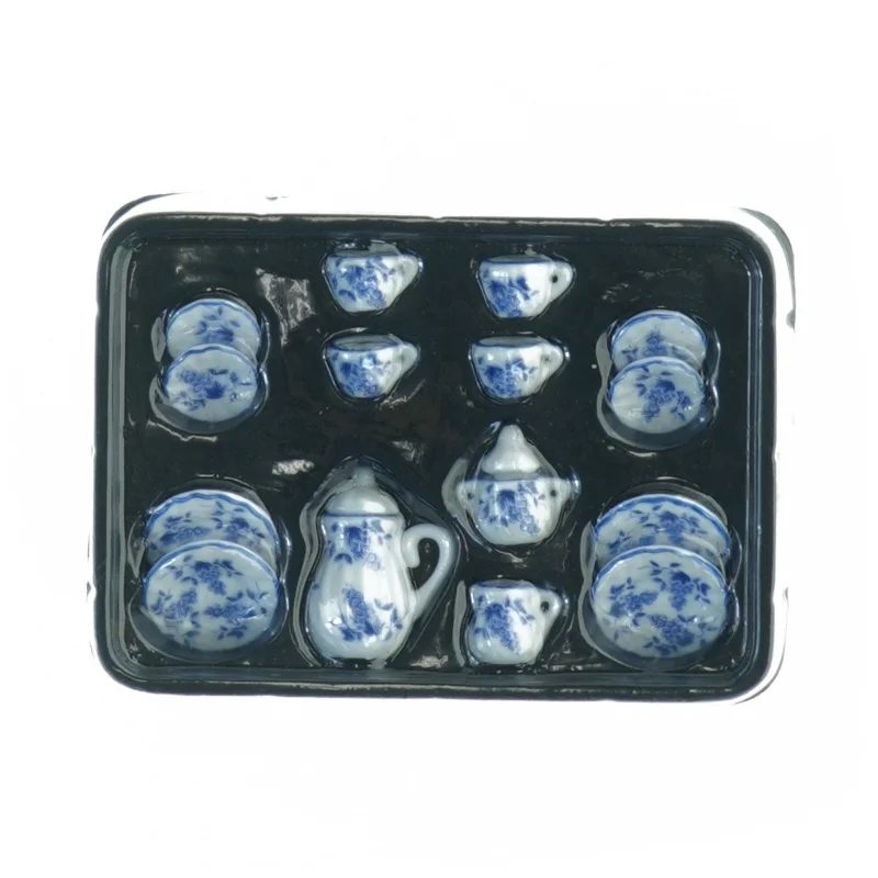 Porcelæns kagedåse med blåt blomstermotiv