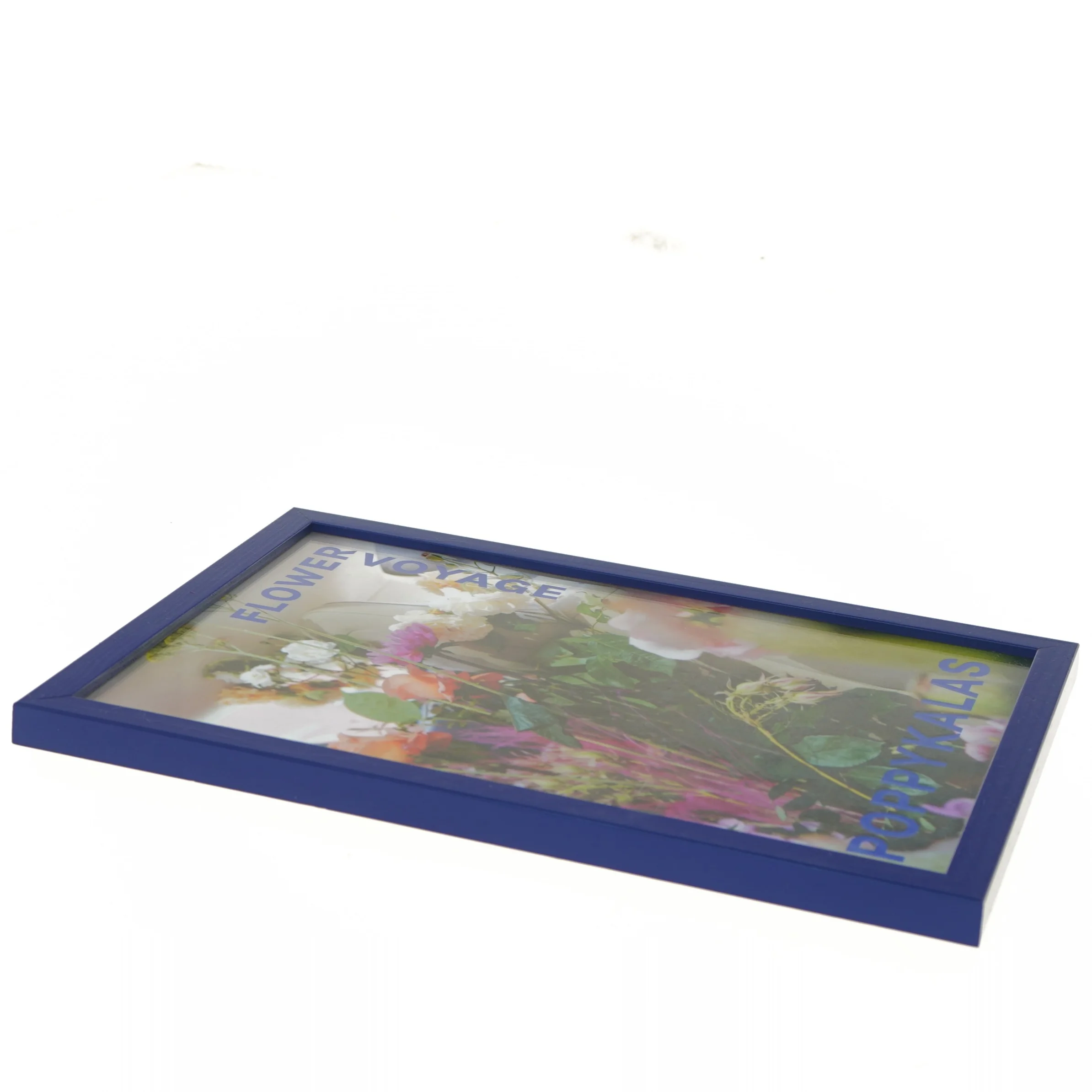 Blomsterbillede med blå ramme (str. 32x23 cm)