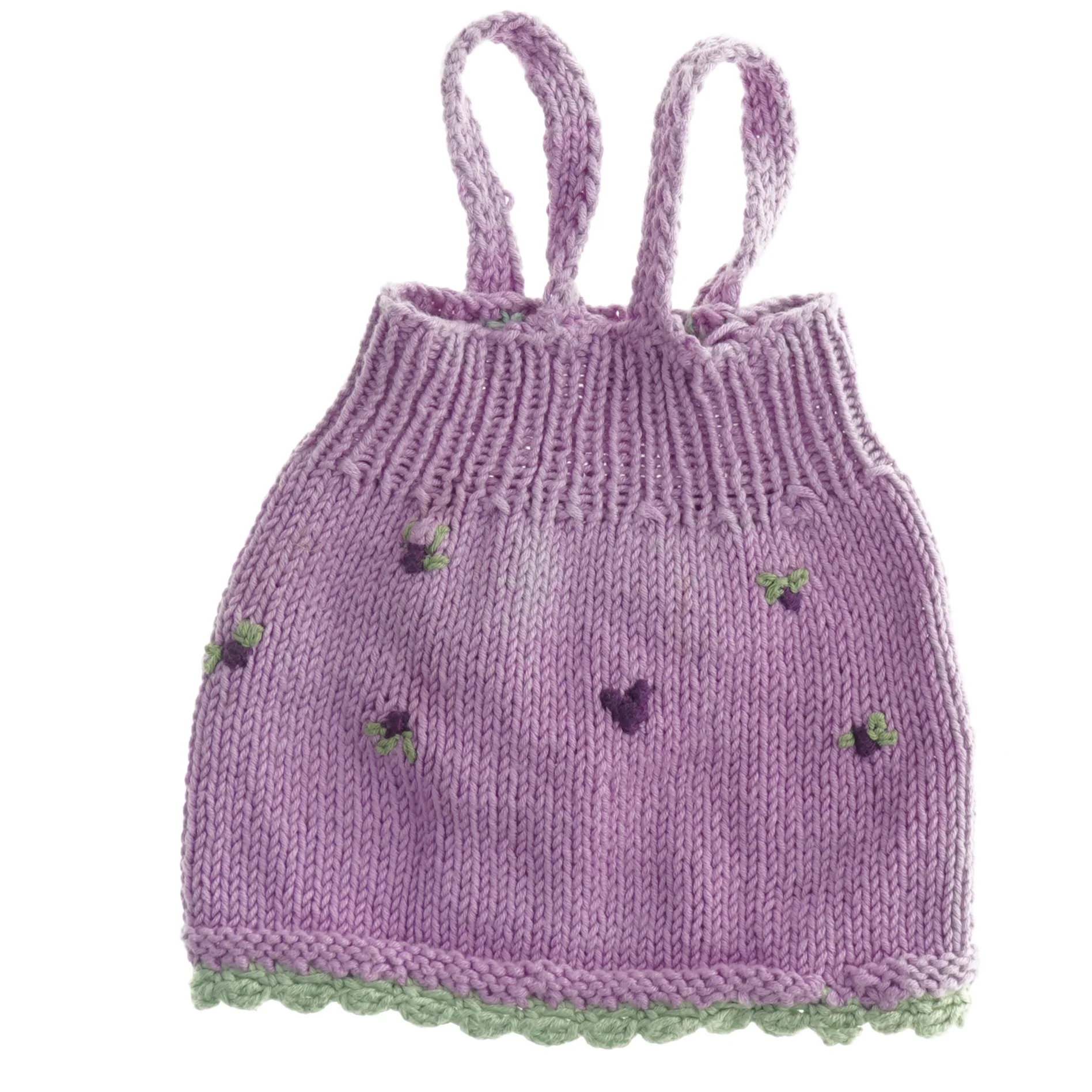 Strikket dukkekjole (str. Længde, 20 cm. b. 18 cm)