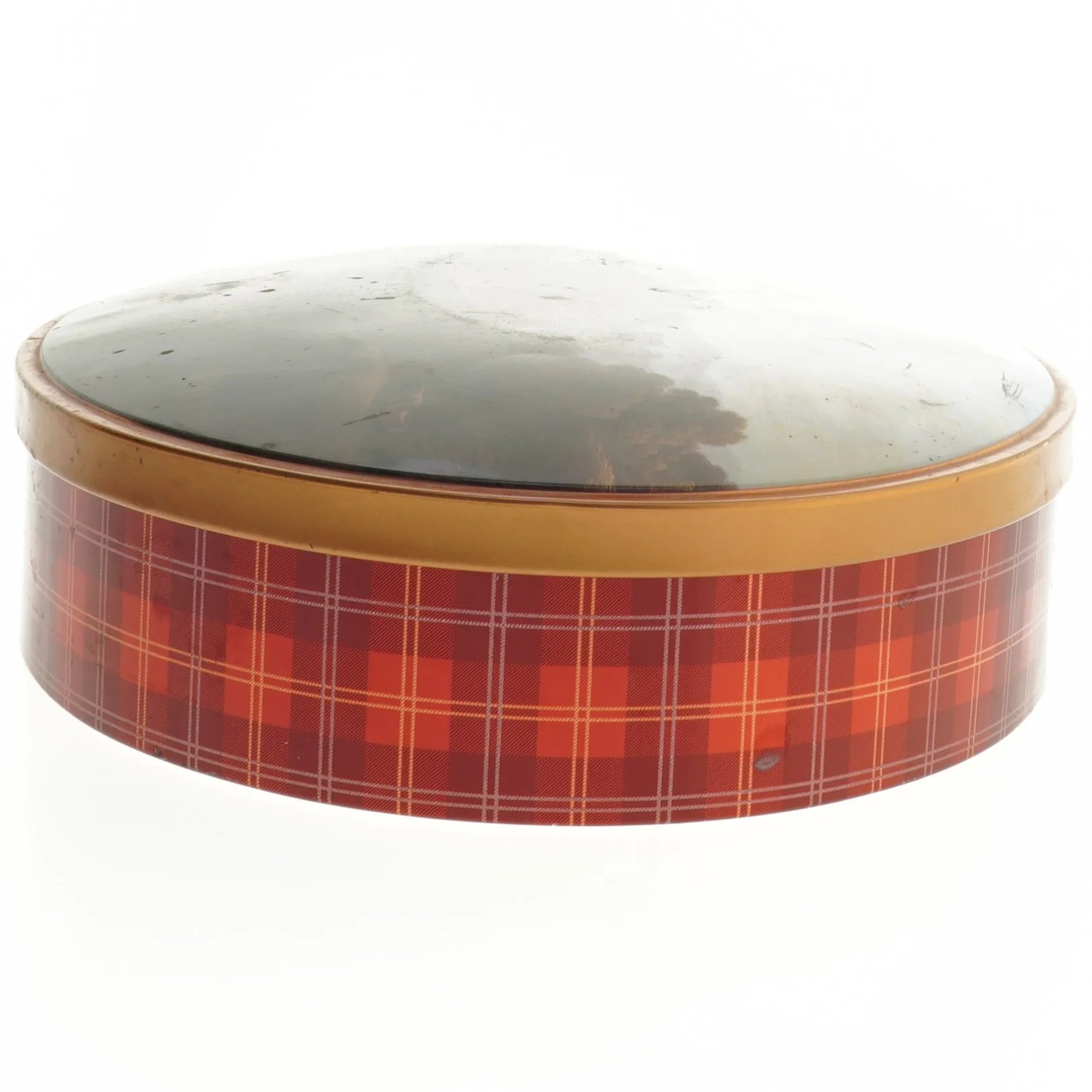 Rund metal kagedåse (str. 29x22 cm)