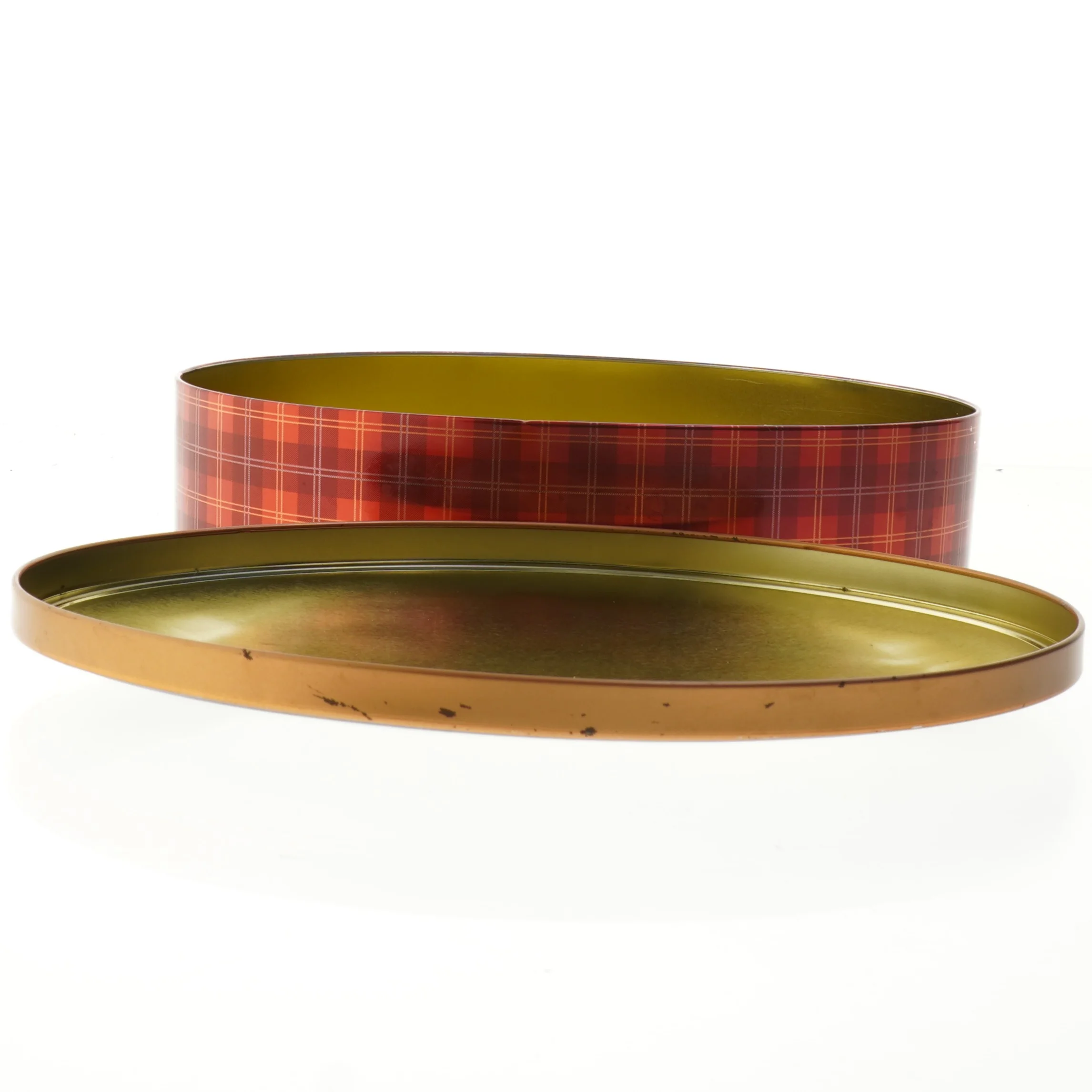 Rund metal kagedåse (str. 29x22 cm)