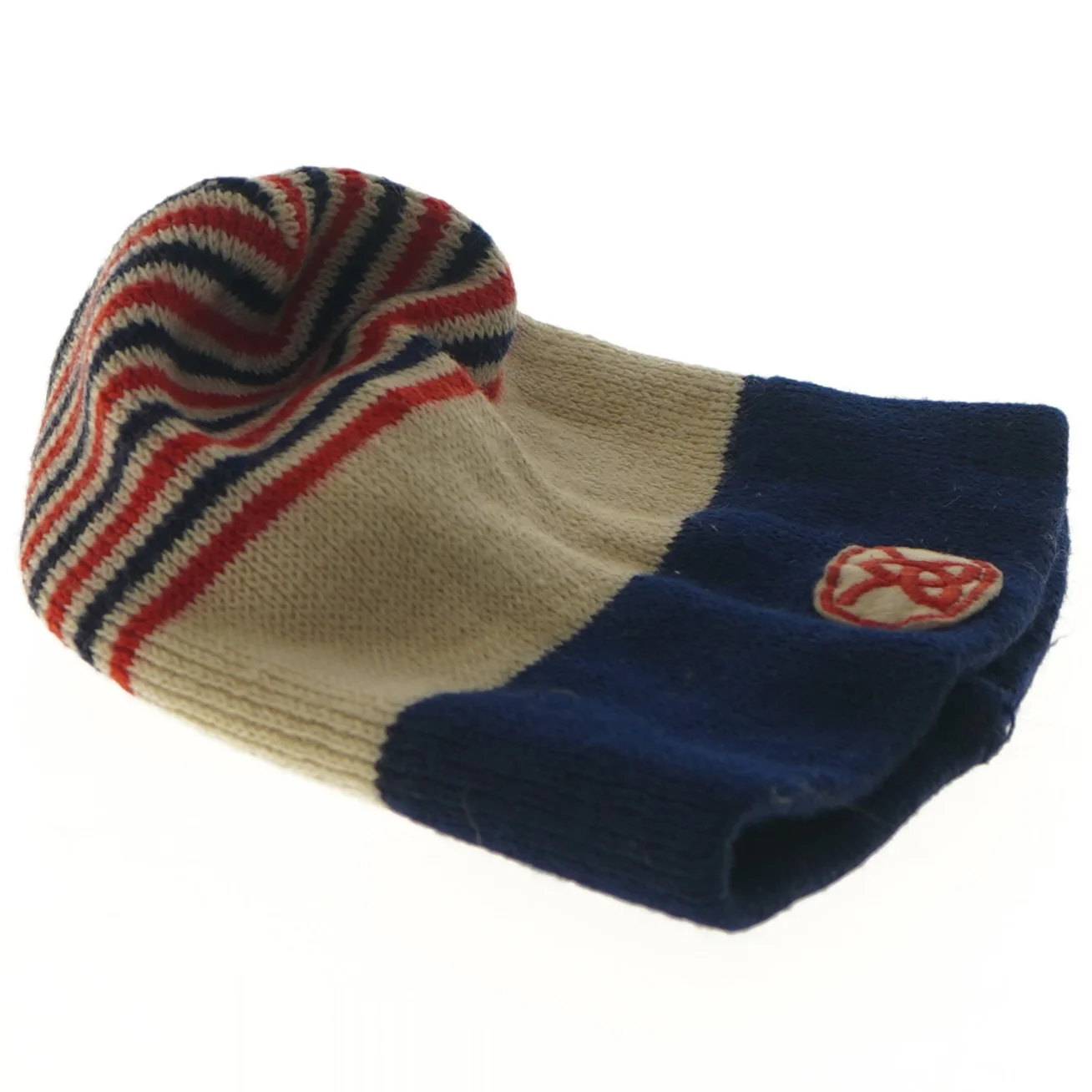 Strikket hue med striber (str. 23x22 cm)