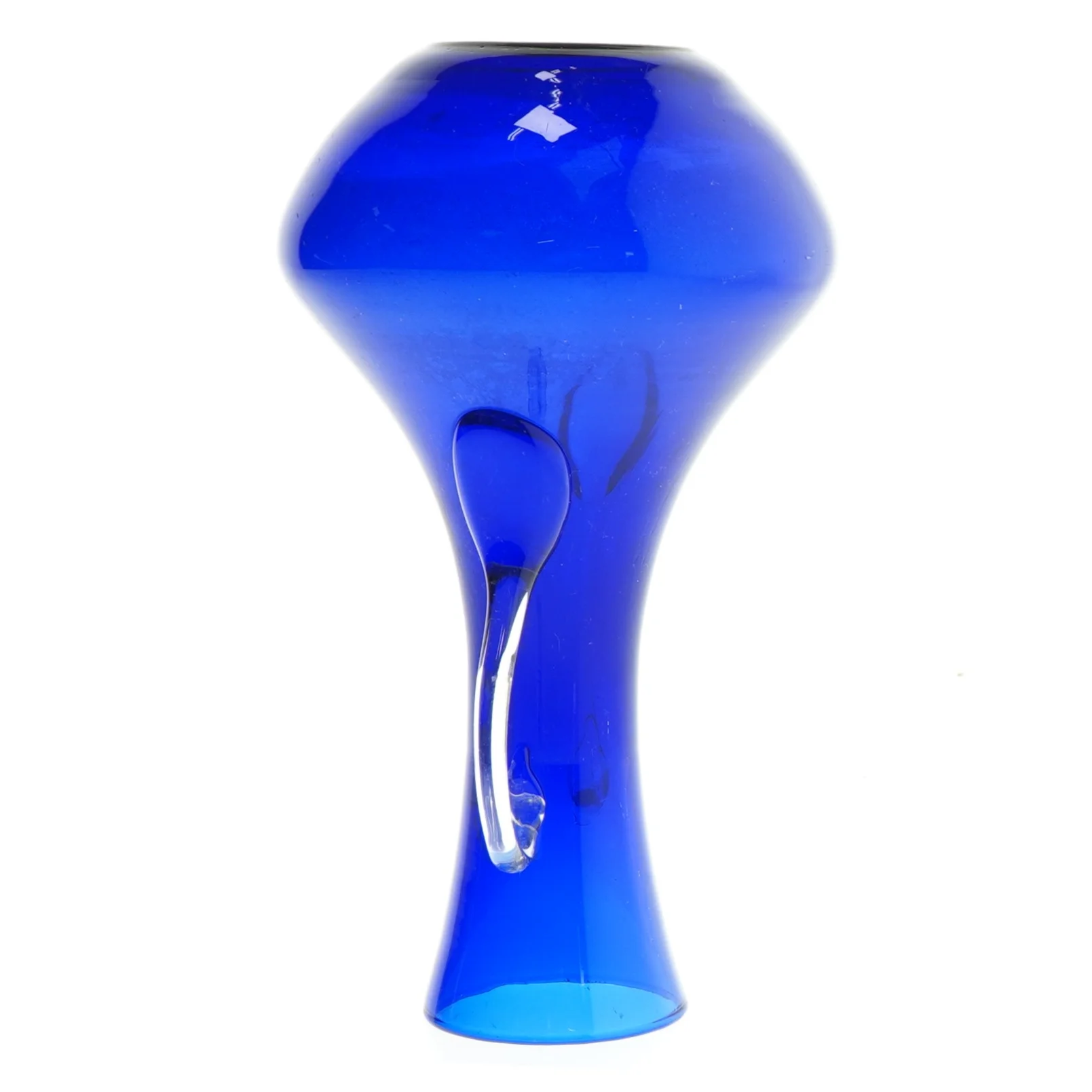 Blå glasvase (str. 21 x 12 cm)