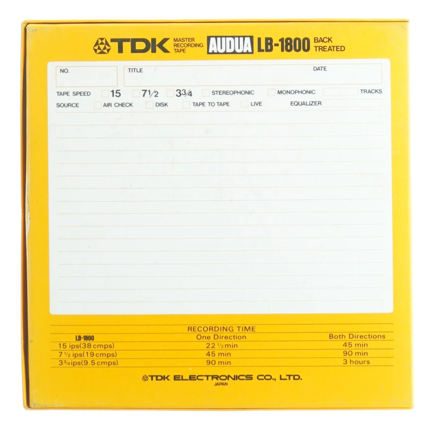 TDK LB 1800 studie spolebånd på plastspole