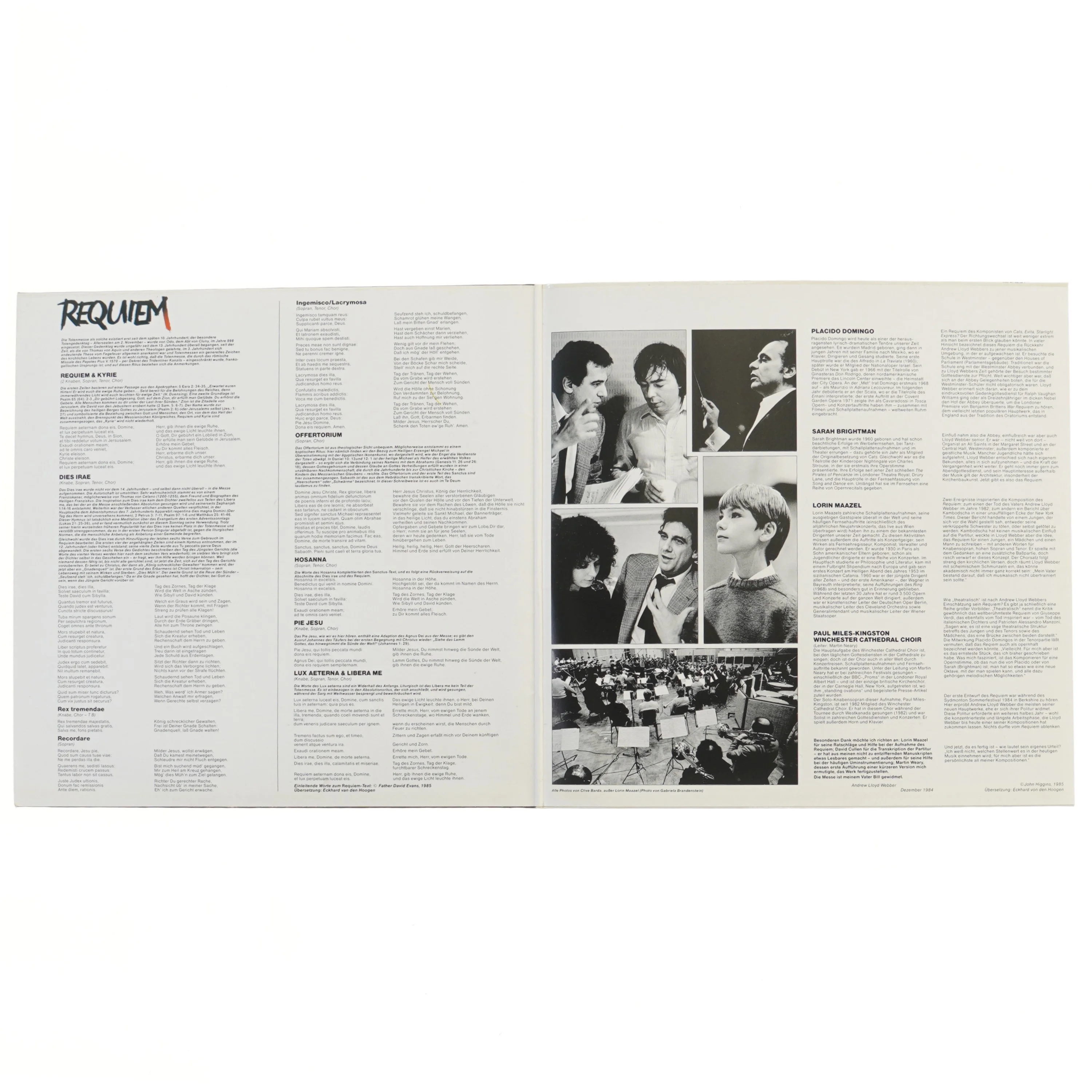 Andrew Lloyd Webber Requiem LP fra EMI Classics (str. 31,5x31 cm)