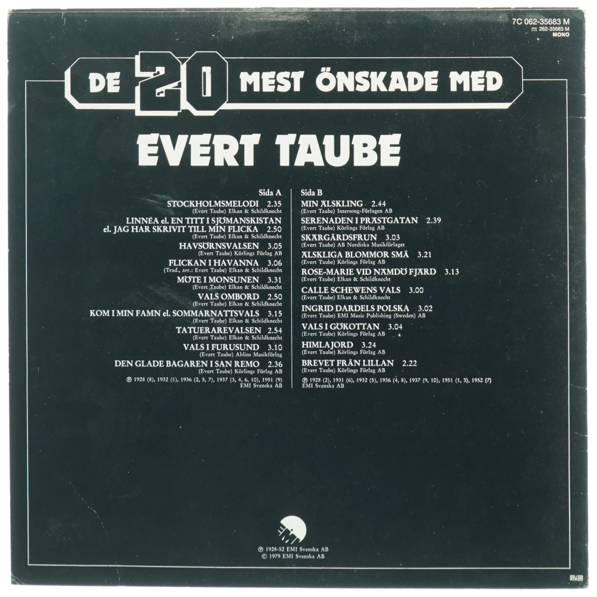 Evert Taube LP fra Warner Bros. Records (str. 31 x 31 cm)