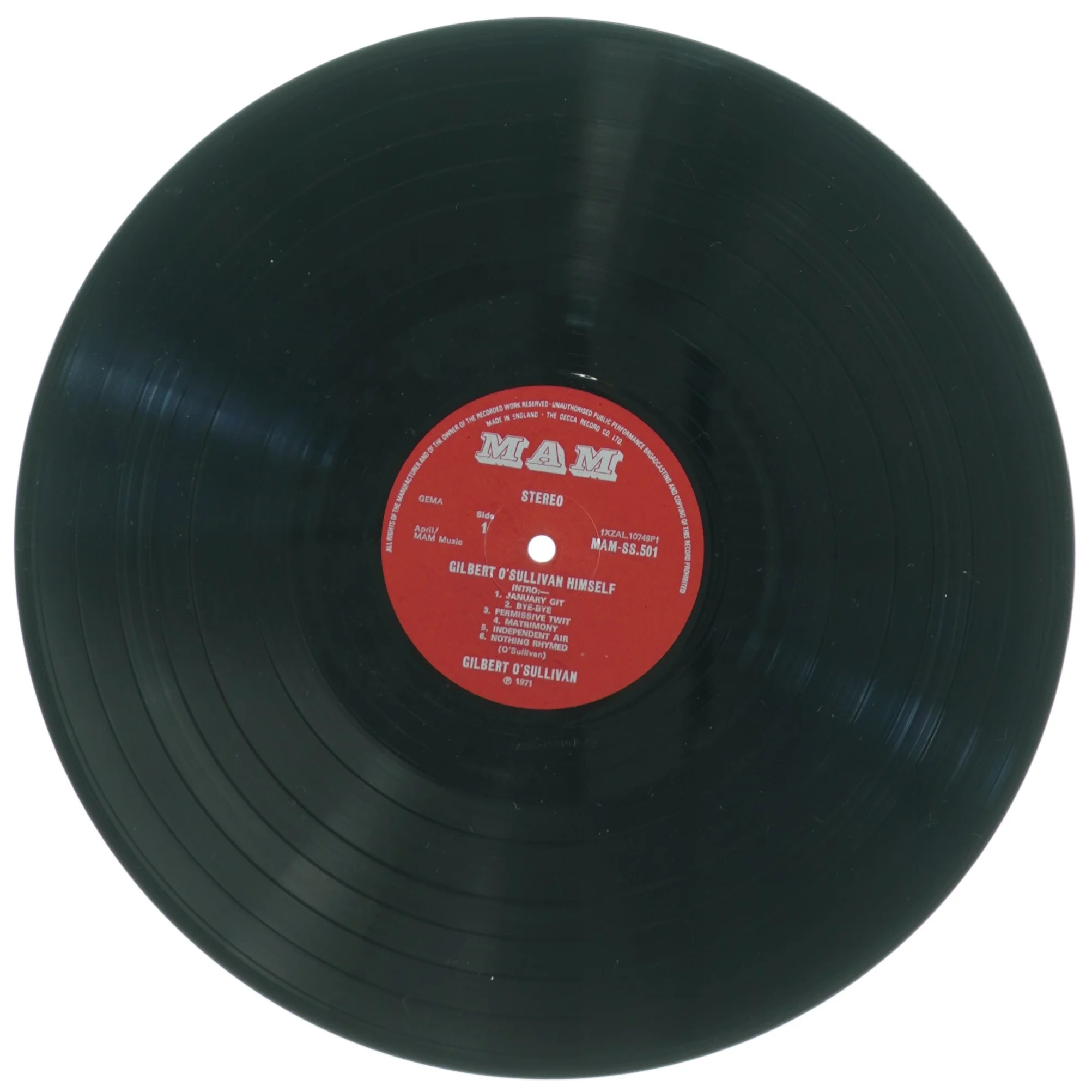 Gilbert O'Sullivan vinylplade (str. 31 x 31 cm)