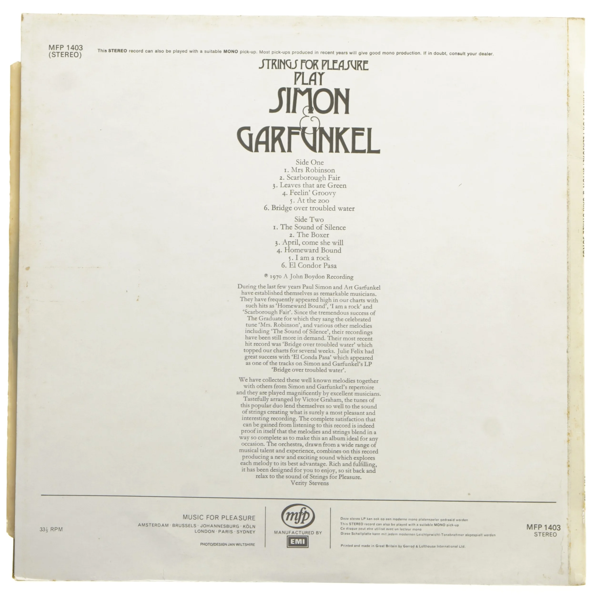 Strings for Pleasure spiller Simon & Garfunkel LP