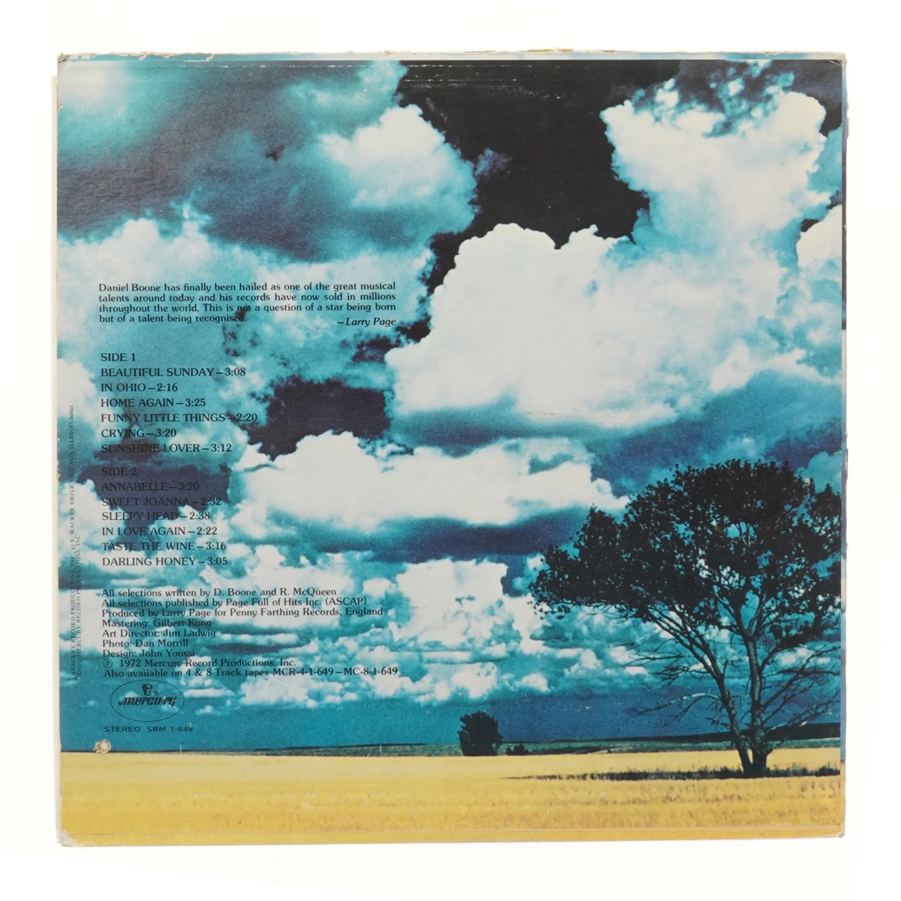 Daniel Boone - Beautiful Sunday vinylplade fra Mercury Records