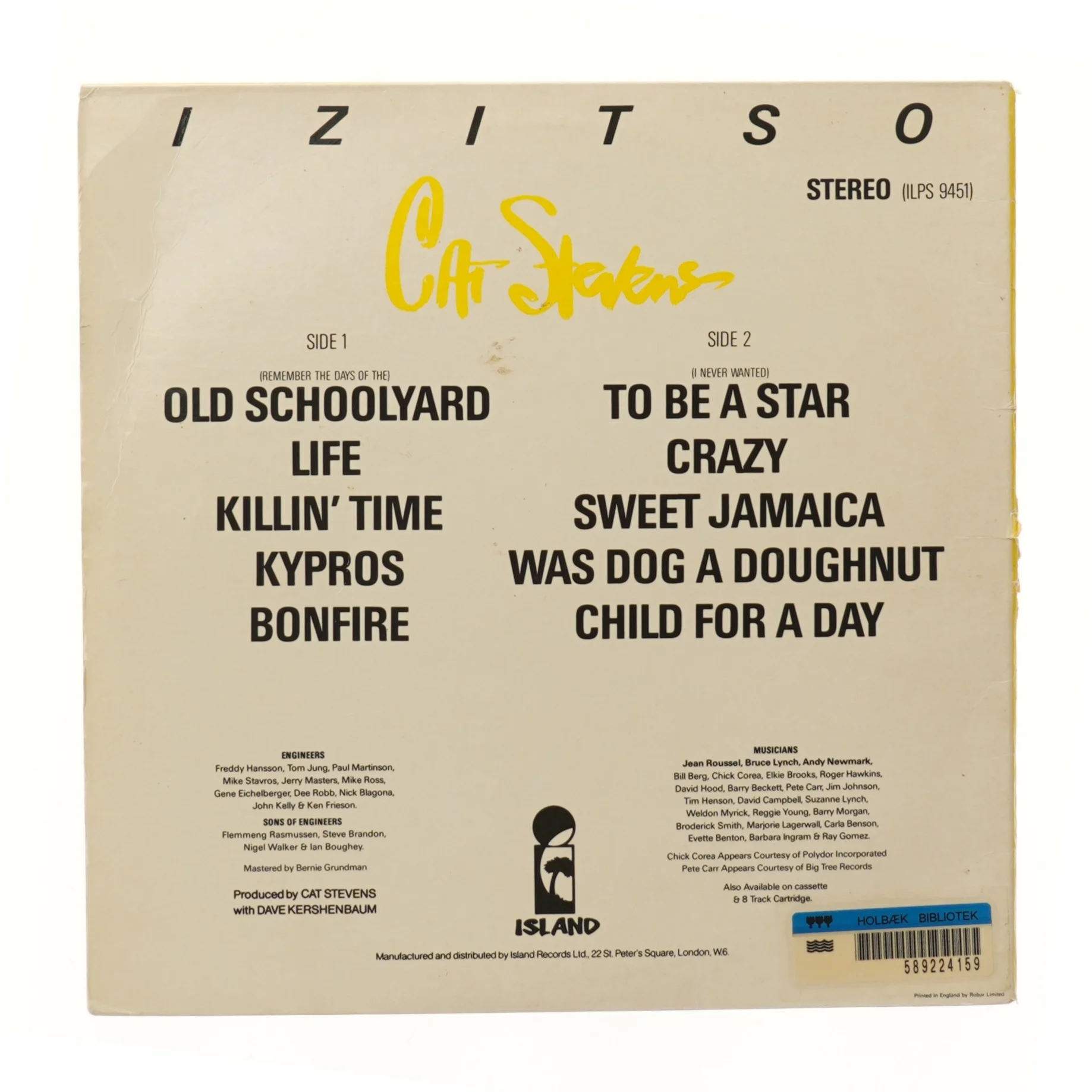 Cat Stevens 'Izitso' LP fra Island Records