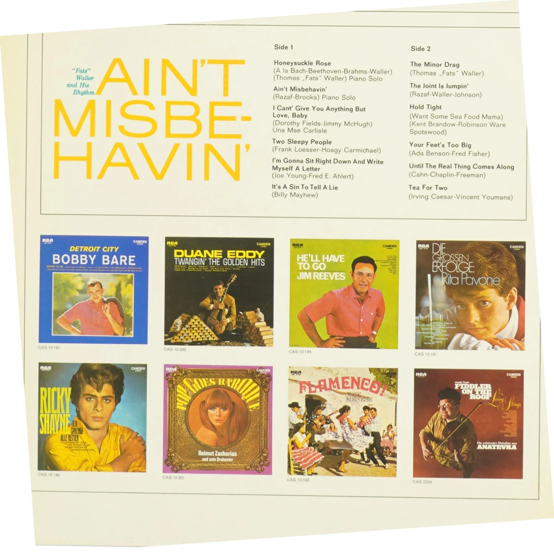 Ain't Misbehavin af Fats Waller and His Rhythm (LP) fra RCA Camden (str. 31 x 31 cm)