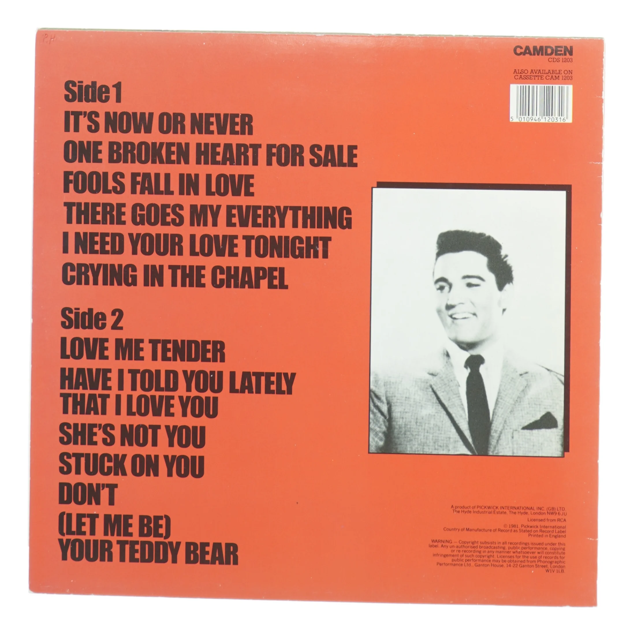 Elvis Presley vinylplade fra Camden (str. 31 x 31 cm)