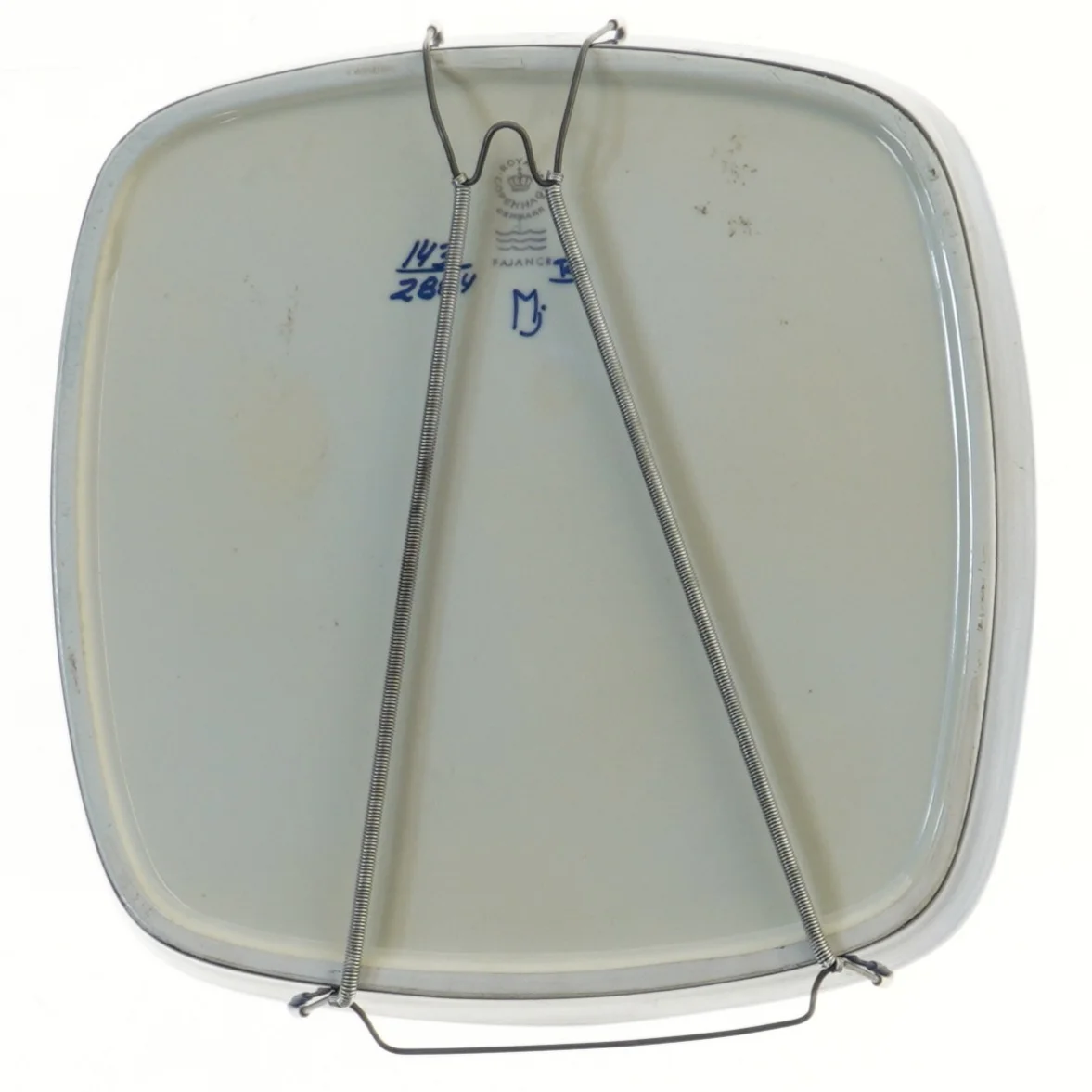 Firkantet Blå Tallerken med Fuglemotiv fra Royal Copenhagen (str. Ø 22,5 cm)