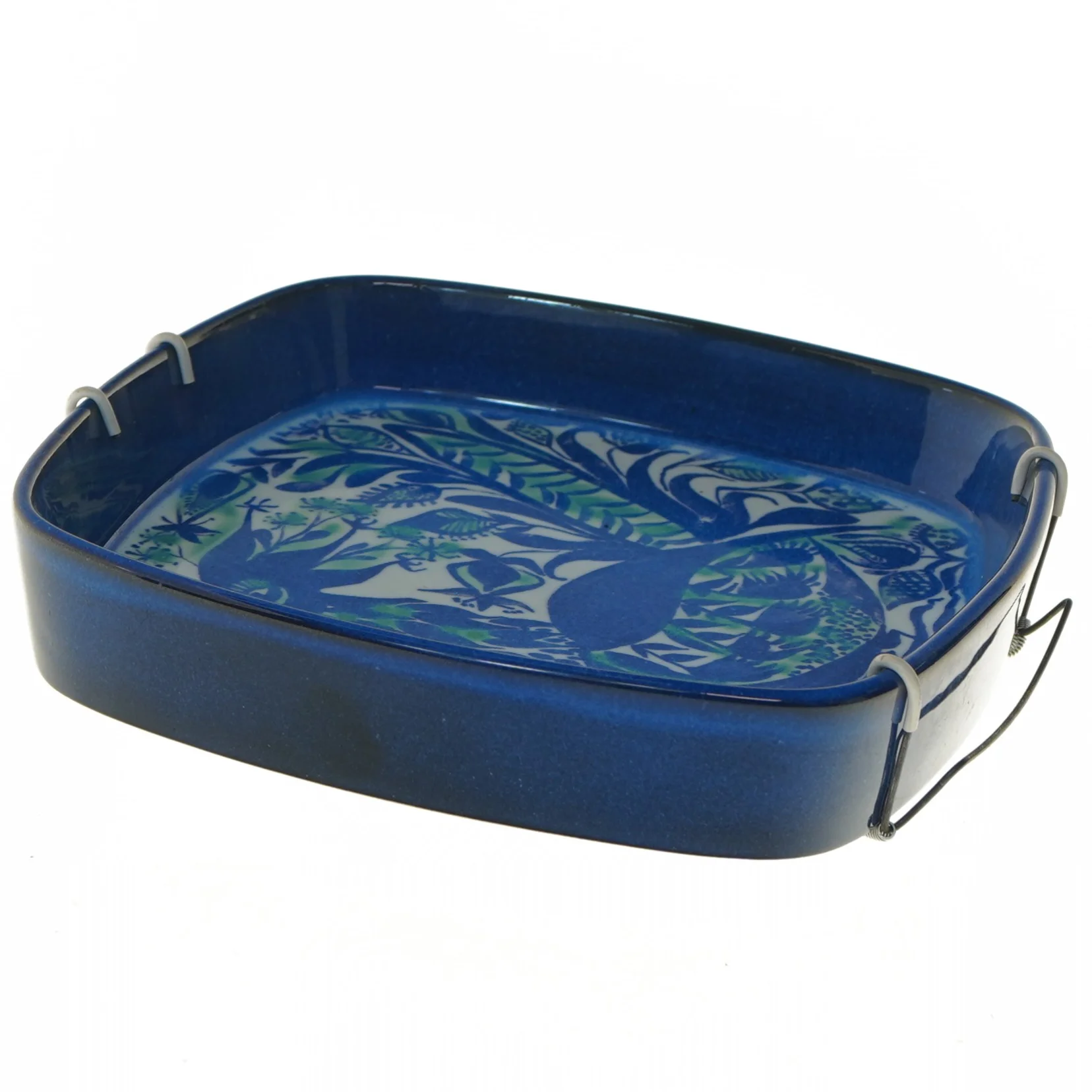 Firkantet Blå Tallerken med Fuglemotiv fra Royal Copenhagen (str. Ø 22,5 cm)