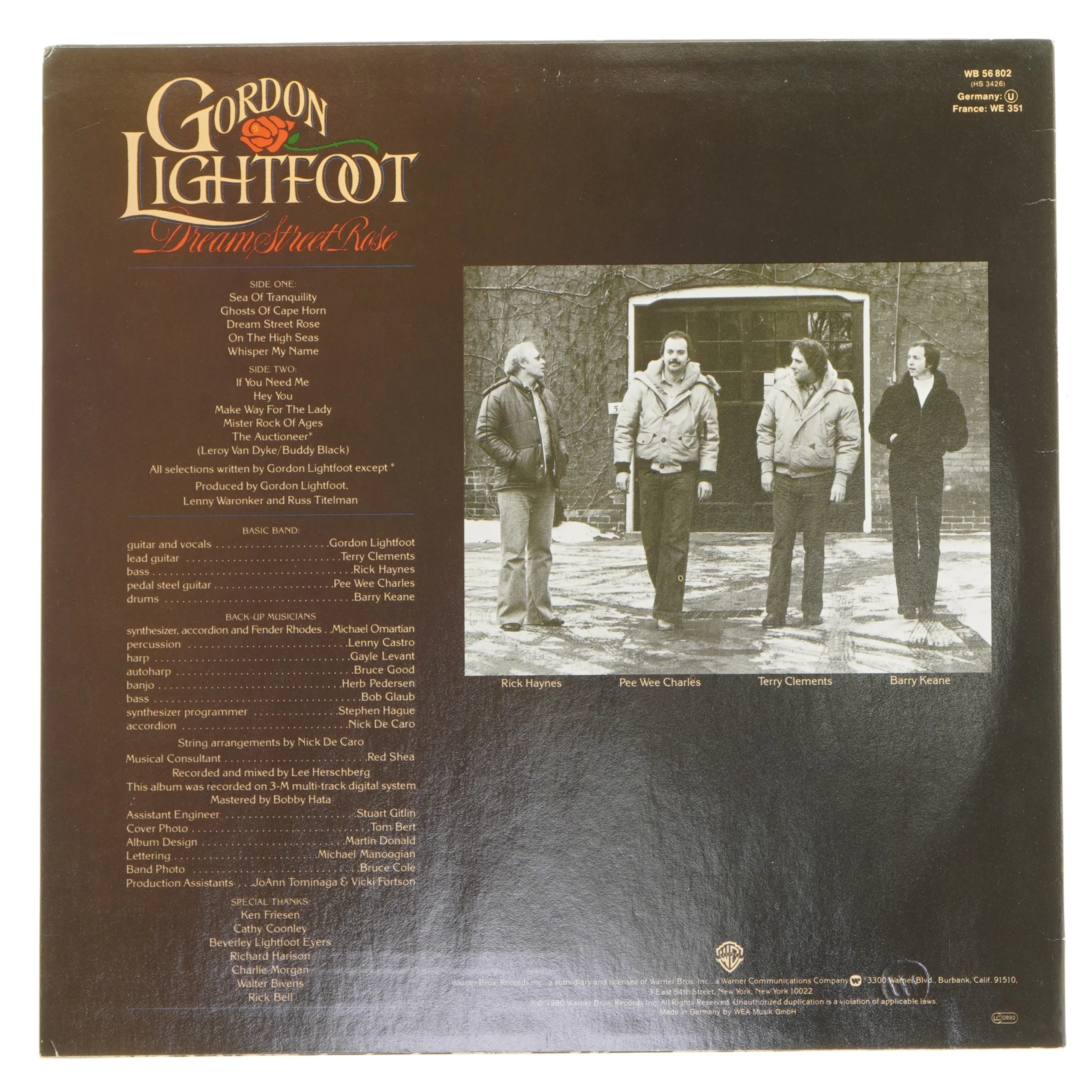 Gordon Lightfoot 'Dream Street Rose' vinyl LP