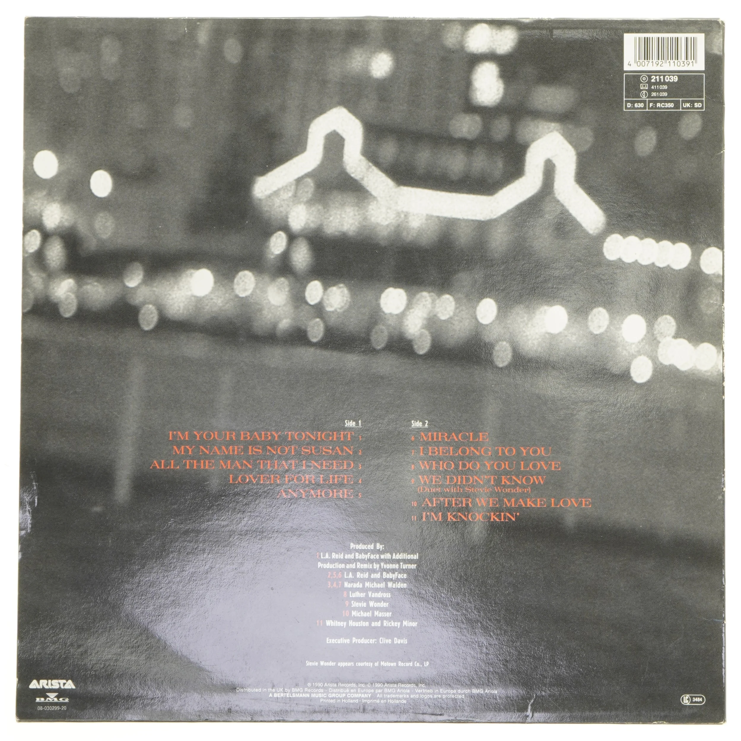 Whitney Houston - 'I'm Your Baby Tonight' LP