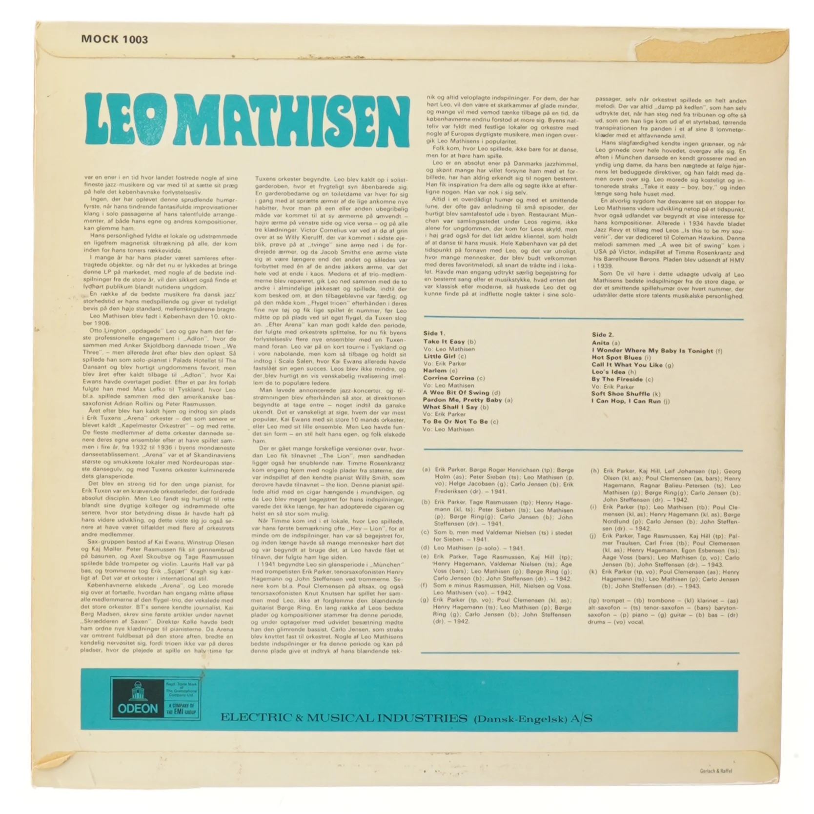 Leo Mathisen - Take It Easy LP fra EMI Odeon