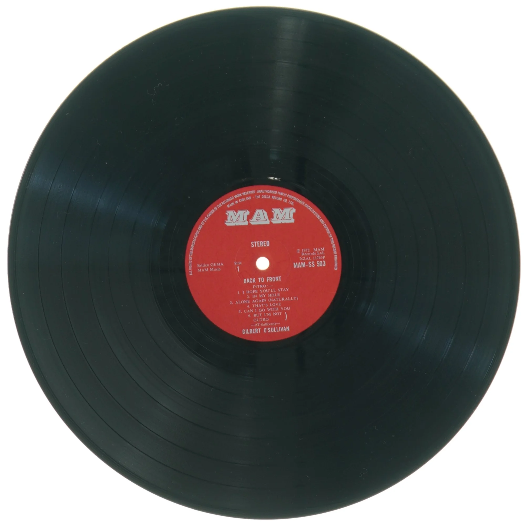 Gilbert O'Sullivan - Back to Front Vinyl LP fra MAM Records (str. 31 x 31 cm)