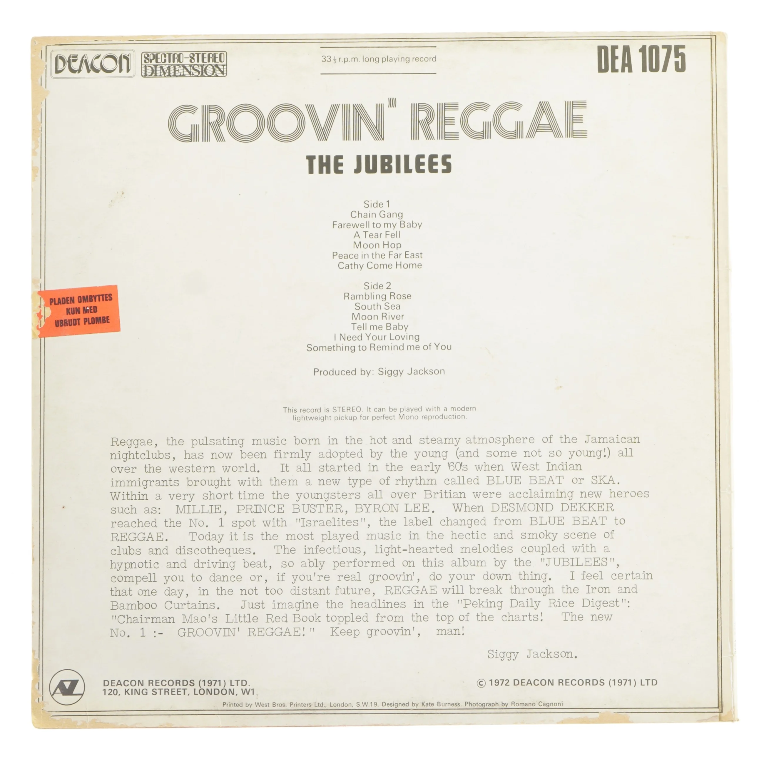 Groovin' Reggae LP af The Jubilees