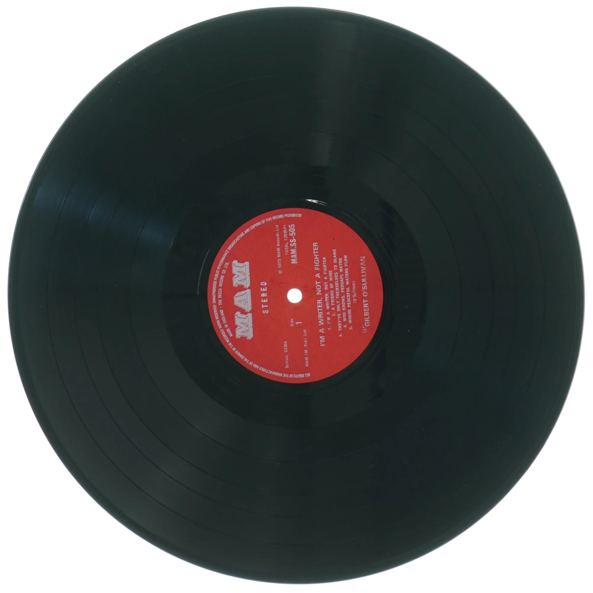 Gilbert O'Sullivan - I'm a Writer, Not a Fighter vinylplade fra MAM (str. 31 x 31 cm)