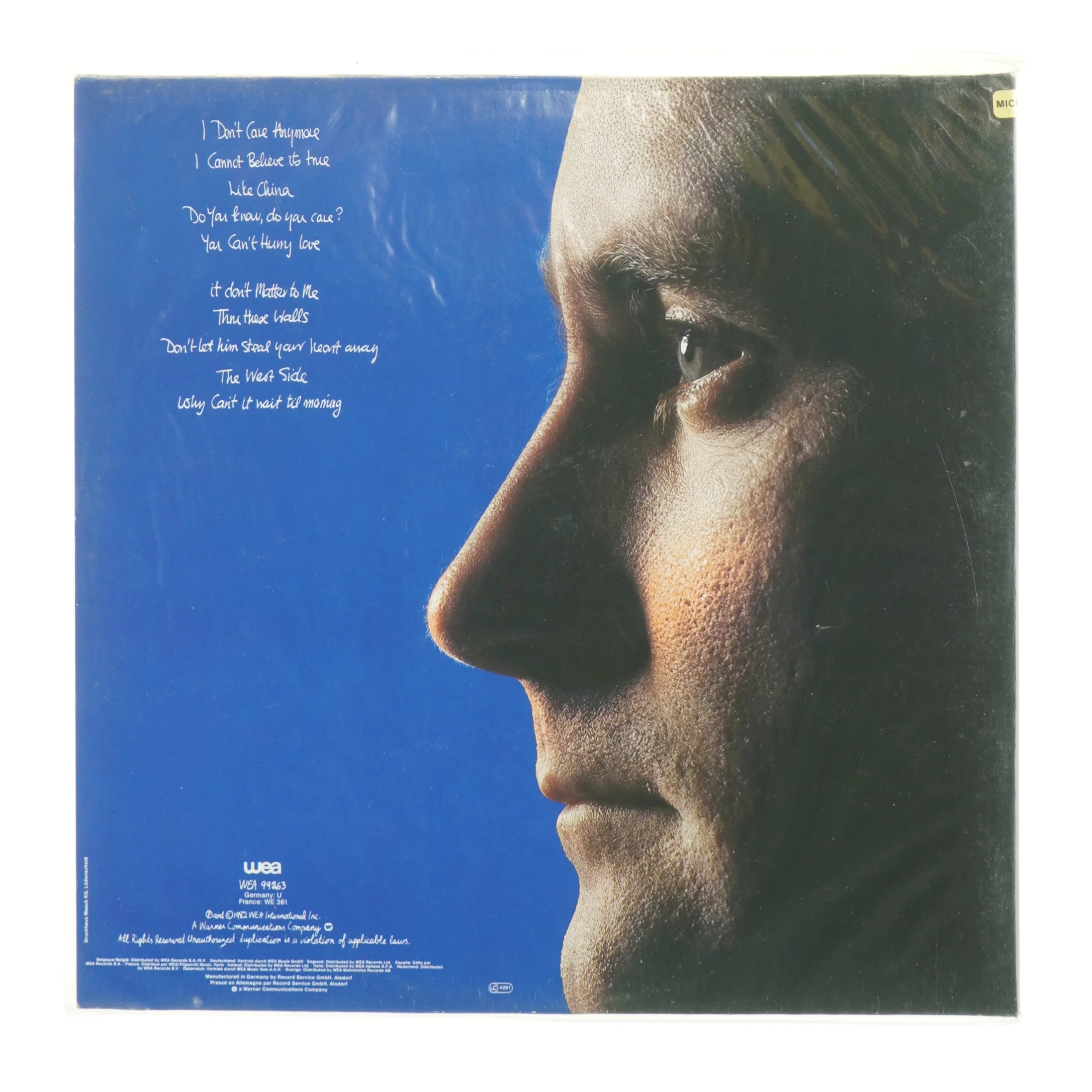 Phil Collins Vinylplade fra WEA (str. 31 x 31 cm)