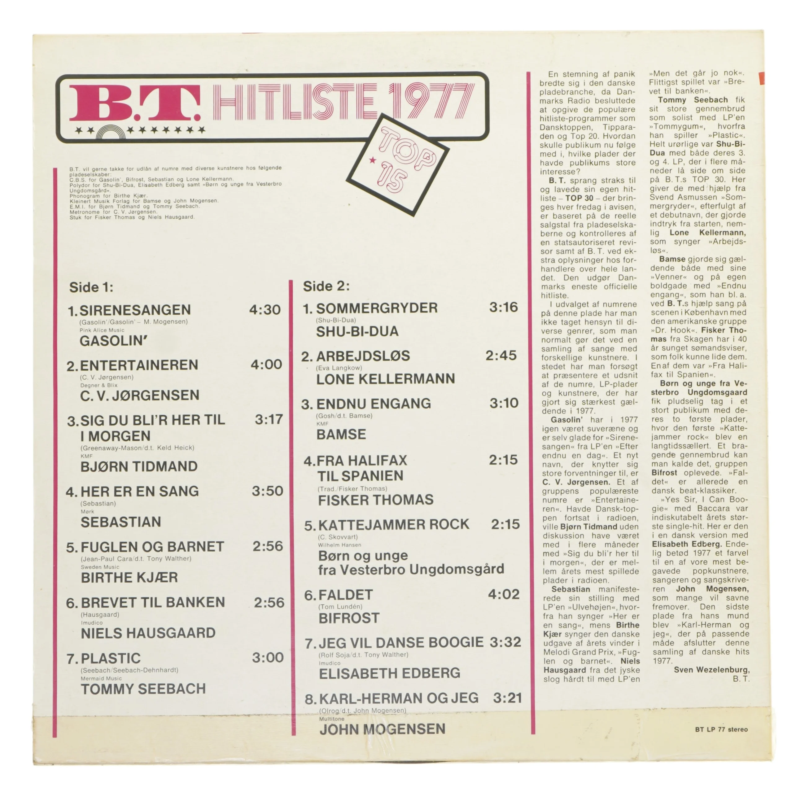 B.T. Hitliste 1977 LP
