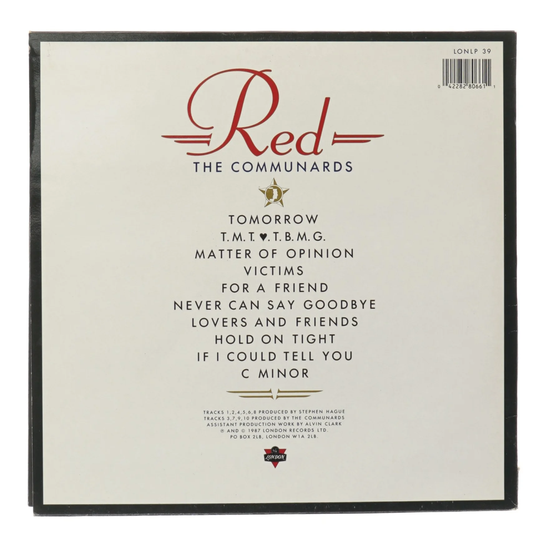 Red The Communards LP fra London Records