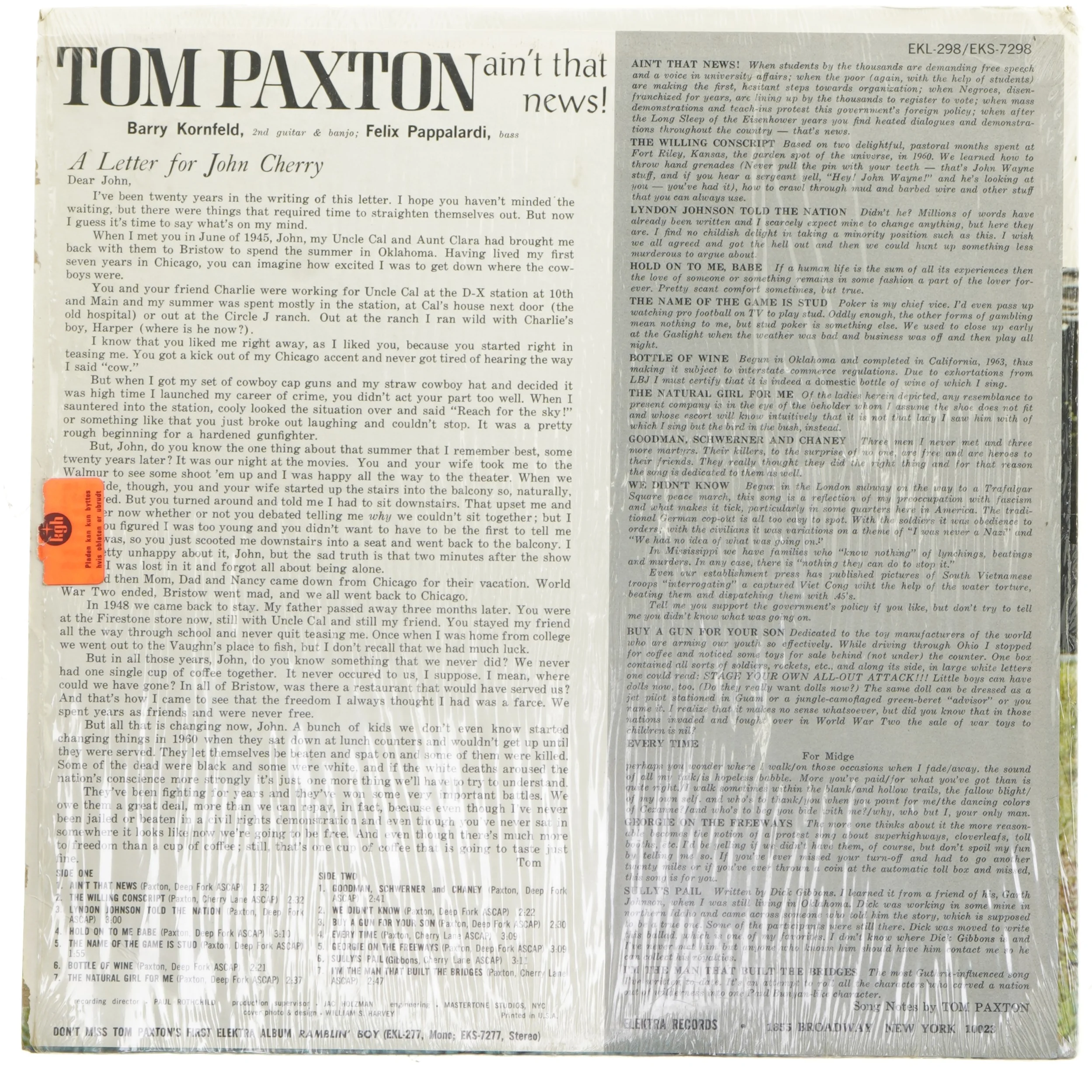 Tom Paxton - Ain't That News LP fra Elektra Records