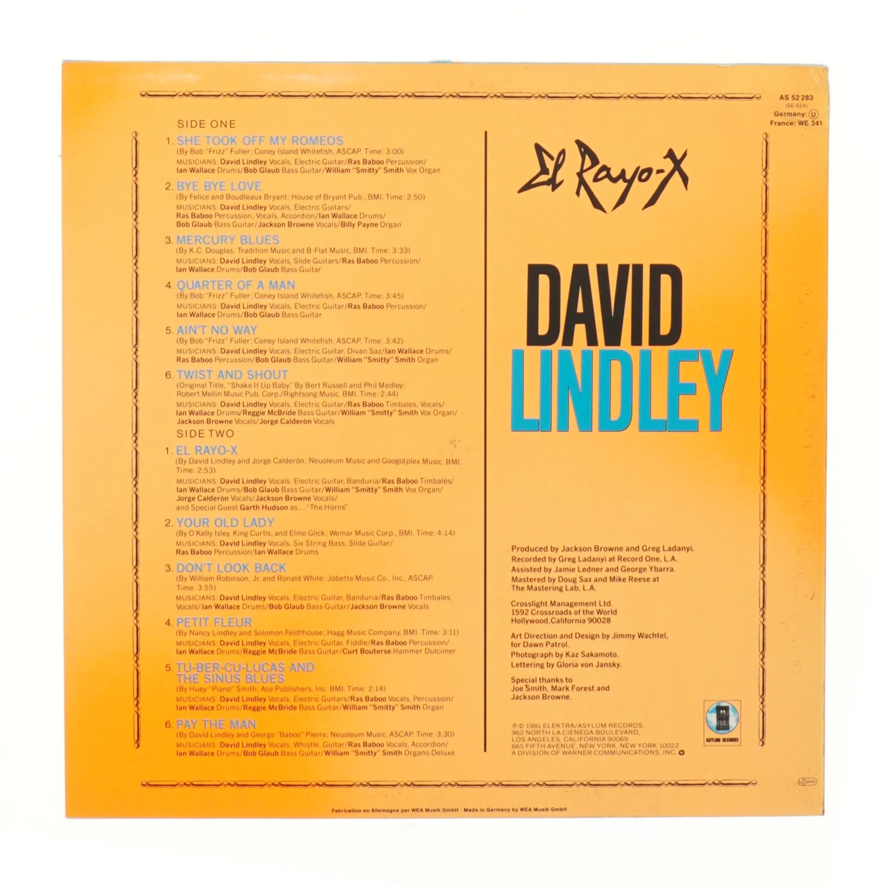 David Lindley El Rayo-X album fra Warner Bros. Records