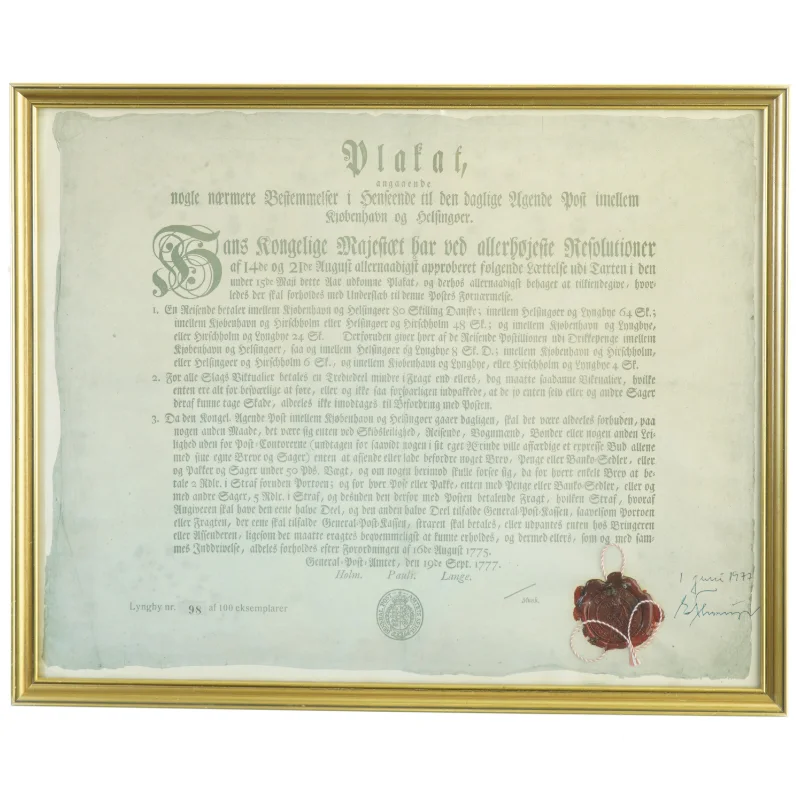 Indrammet historisk dokument (str. 49 x 40 cm)