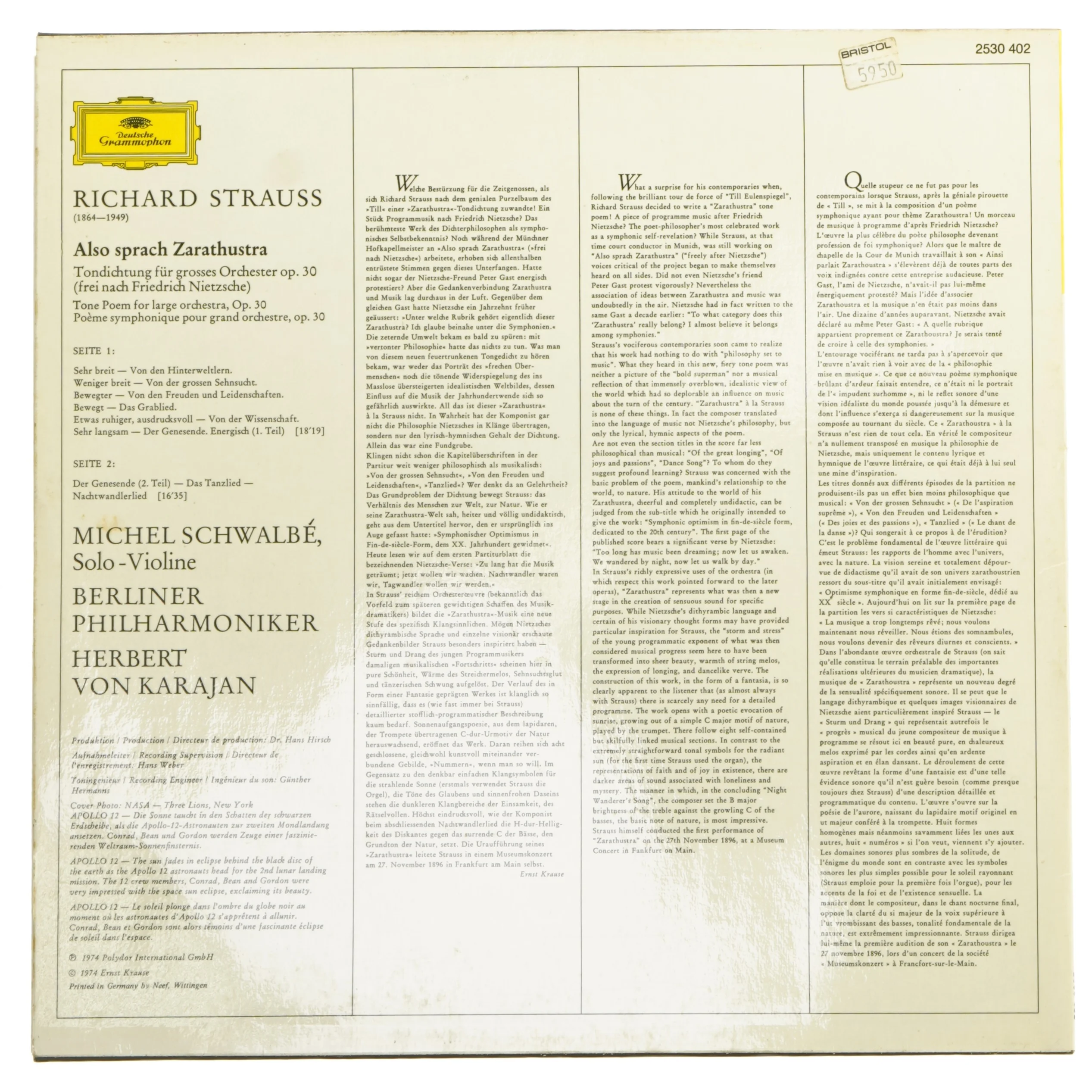 LP: Richard Strauss - Also sprach Zarathustra fra Deutsche Grammophon