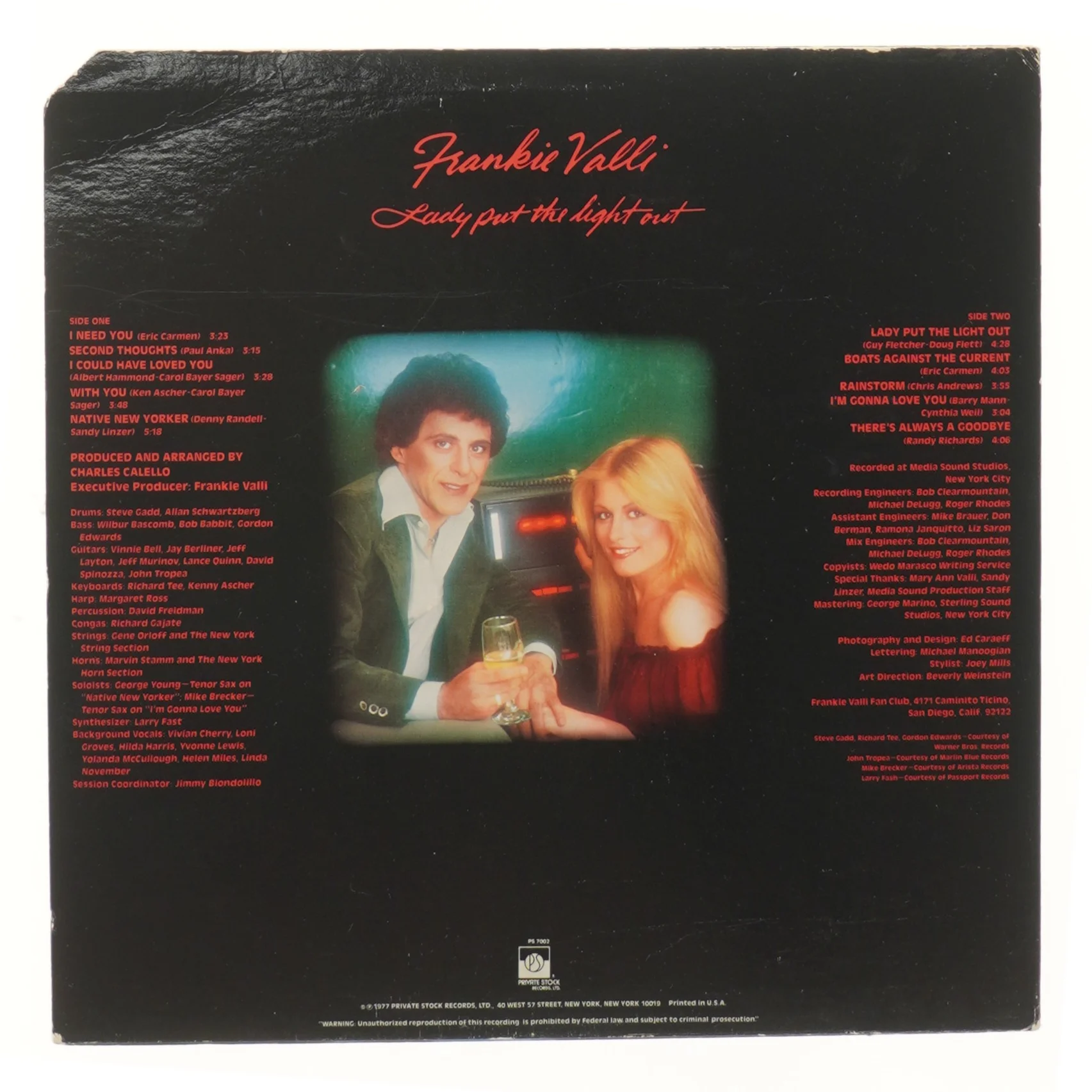 Frankie Valli - Lady Put The Light Out LP fra Frankie Valli