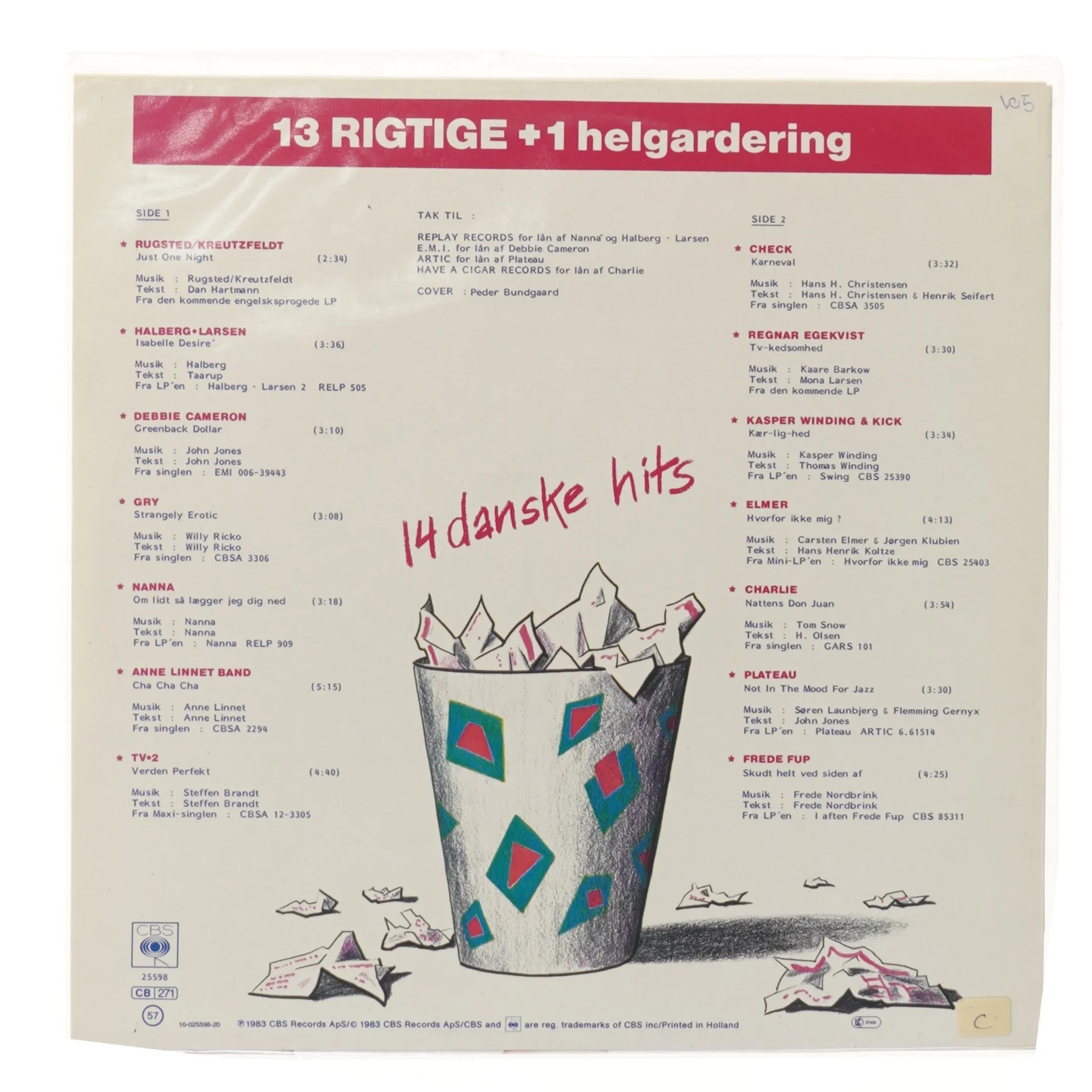 Vinyl LP 13 RIGTIGE + 1 helgardering fra CBS Records