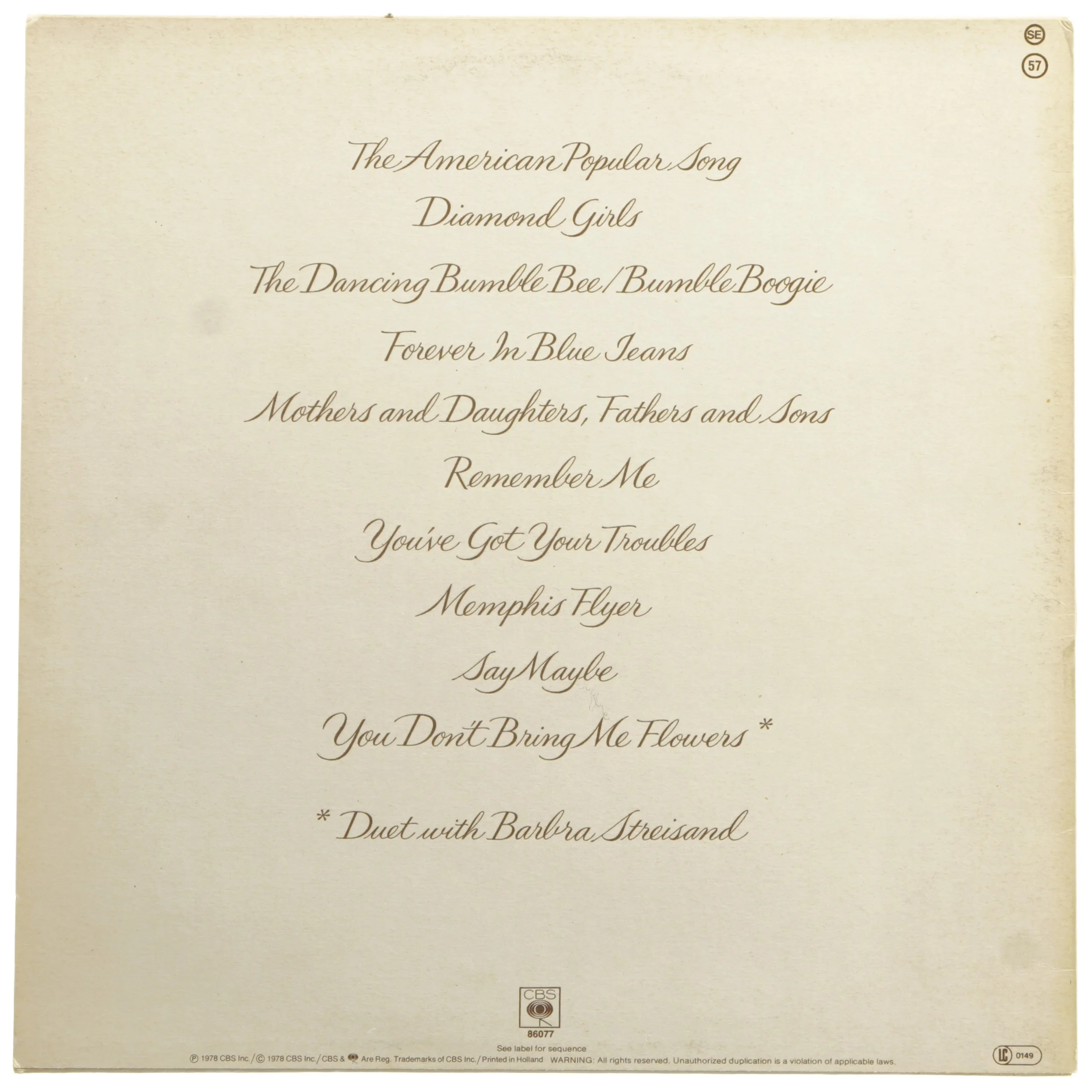 Neil Diamond - You Don't Bring Me Flowers LP