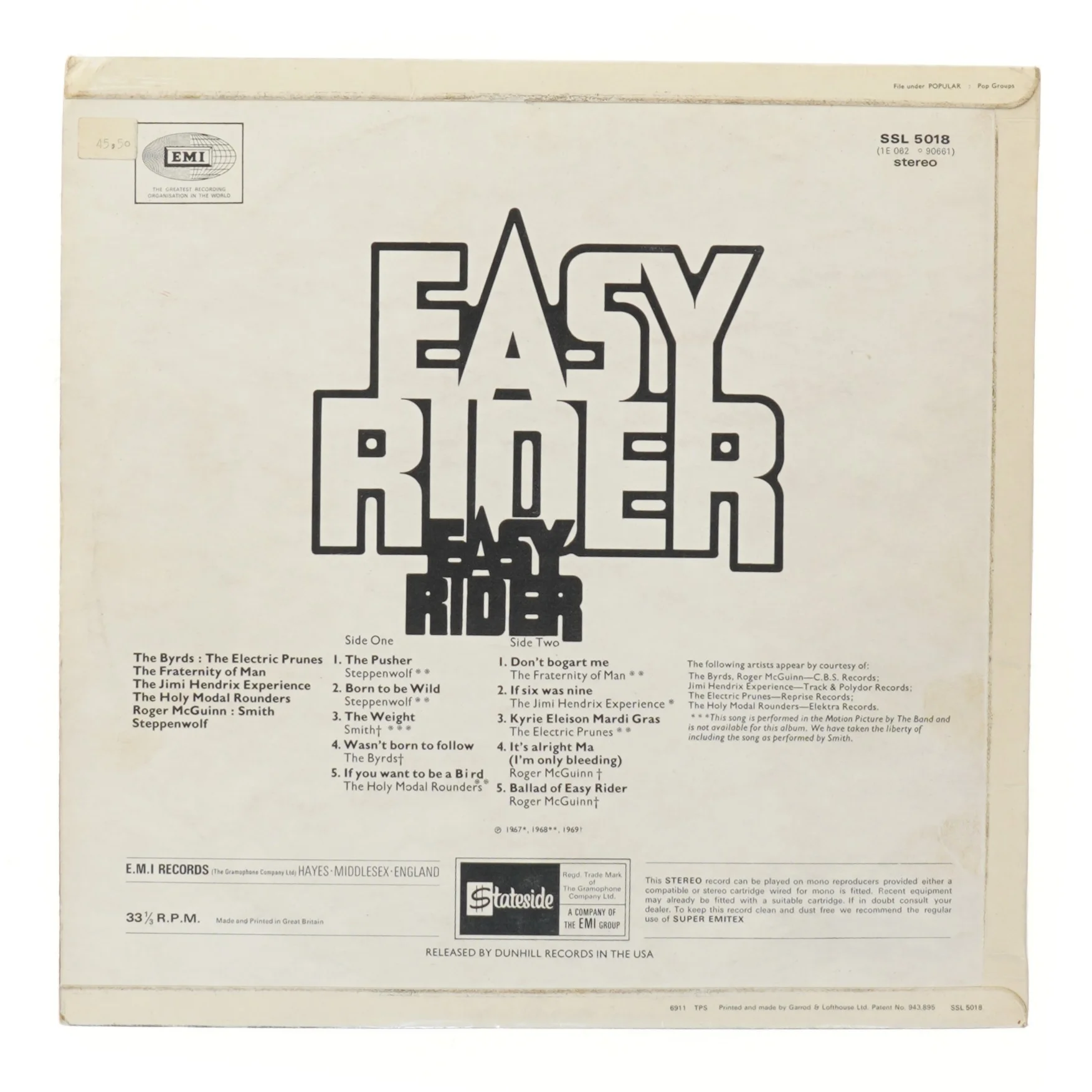 Soundtrack LP: Easy Rider fra EMI