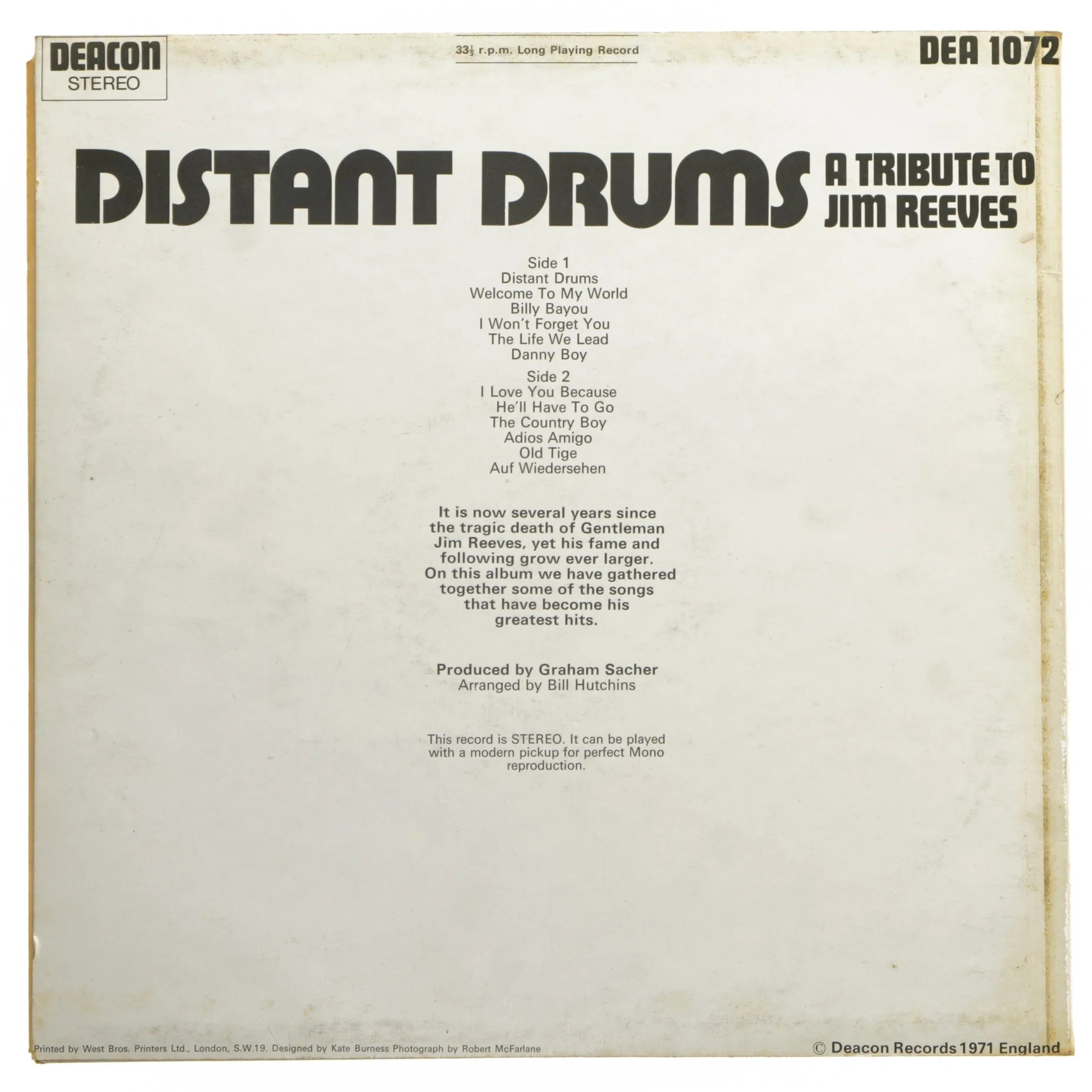 Distant Drums - A Tribute to Jim Reeves LP fra Deacon